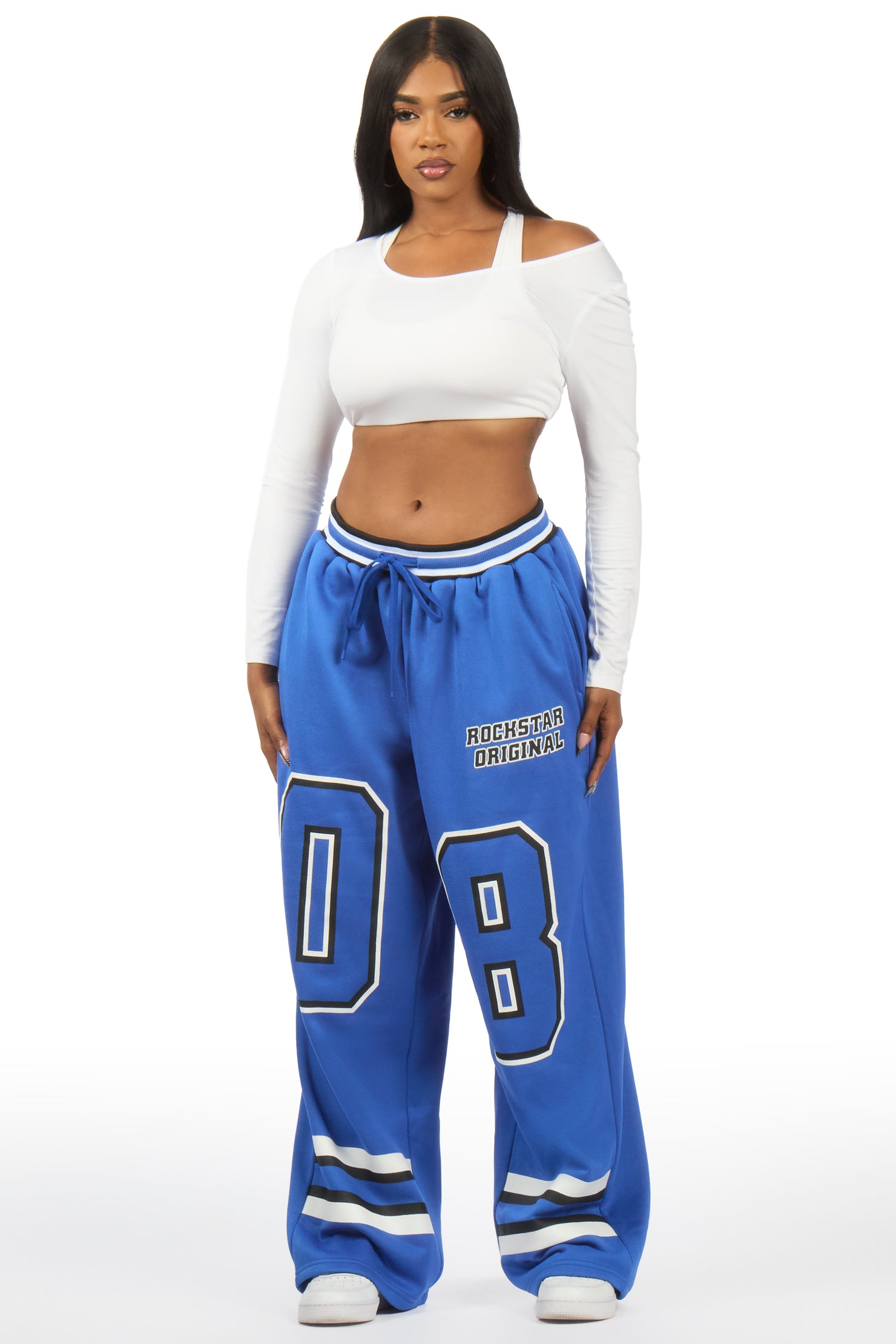 Lenayh Royal Blue Baggy Track Pant