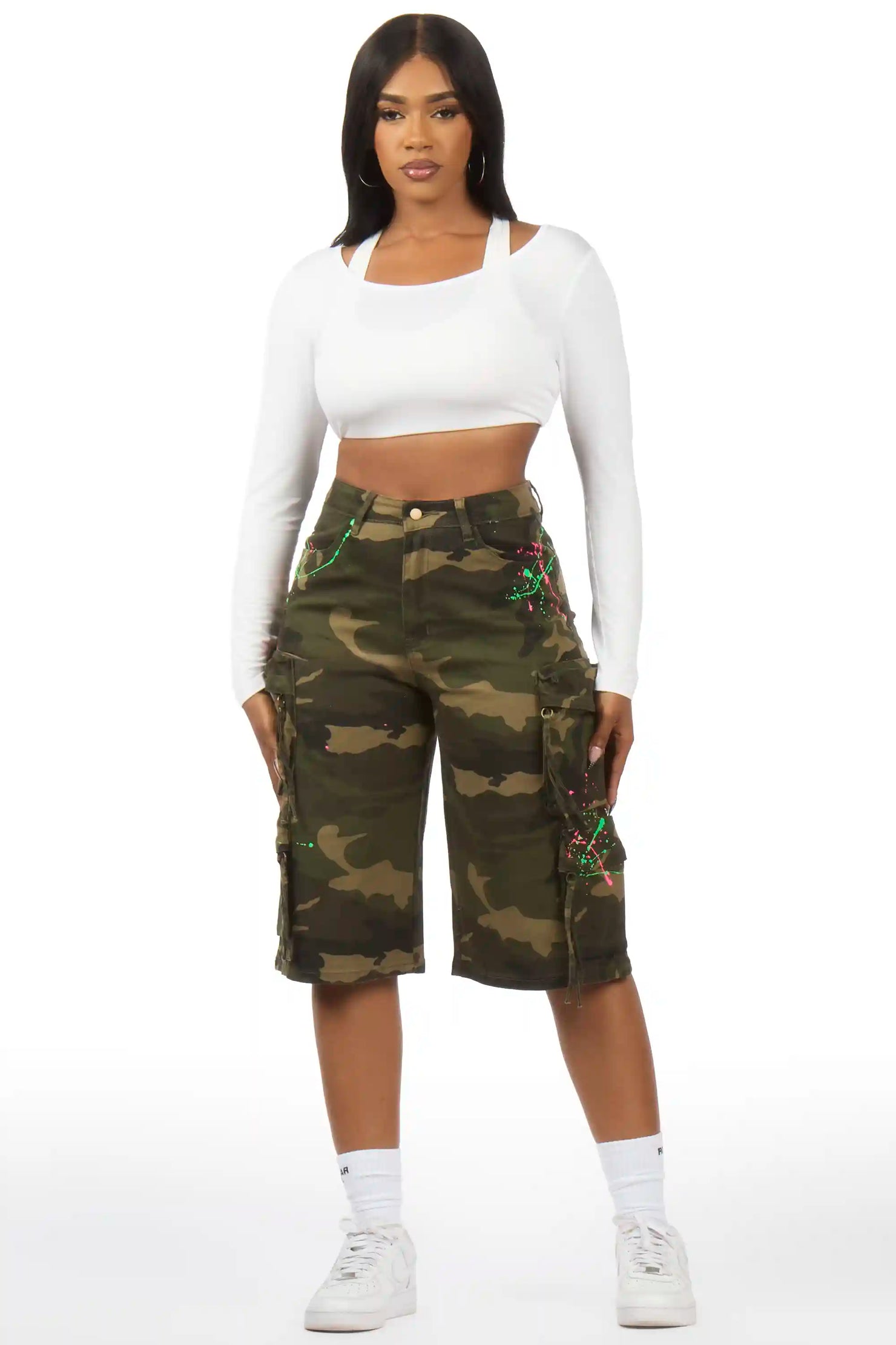 Shavonna Camo Painted Denim Jort