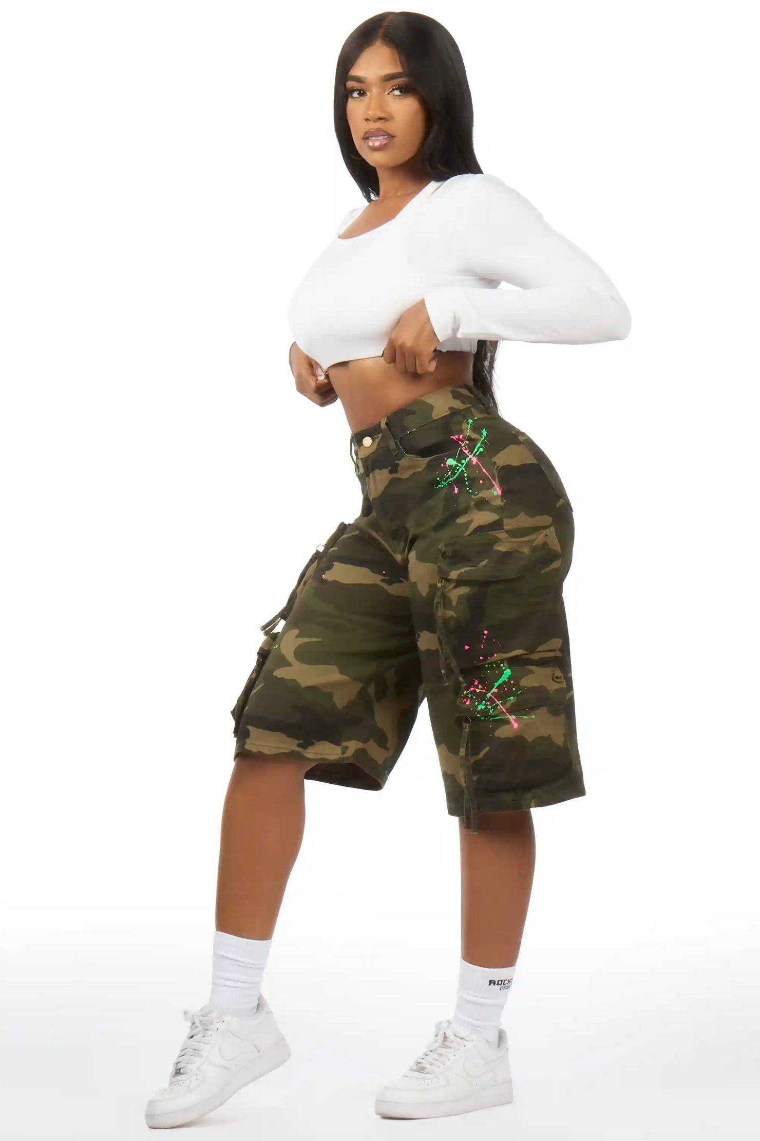 Shavonna Camo Painted Denim Jort