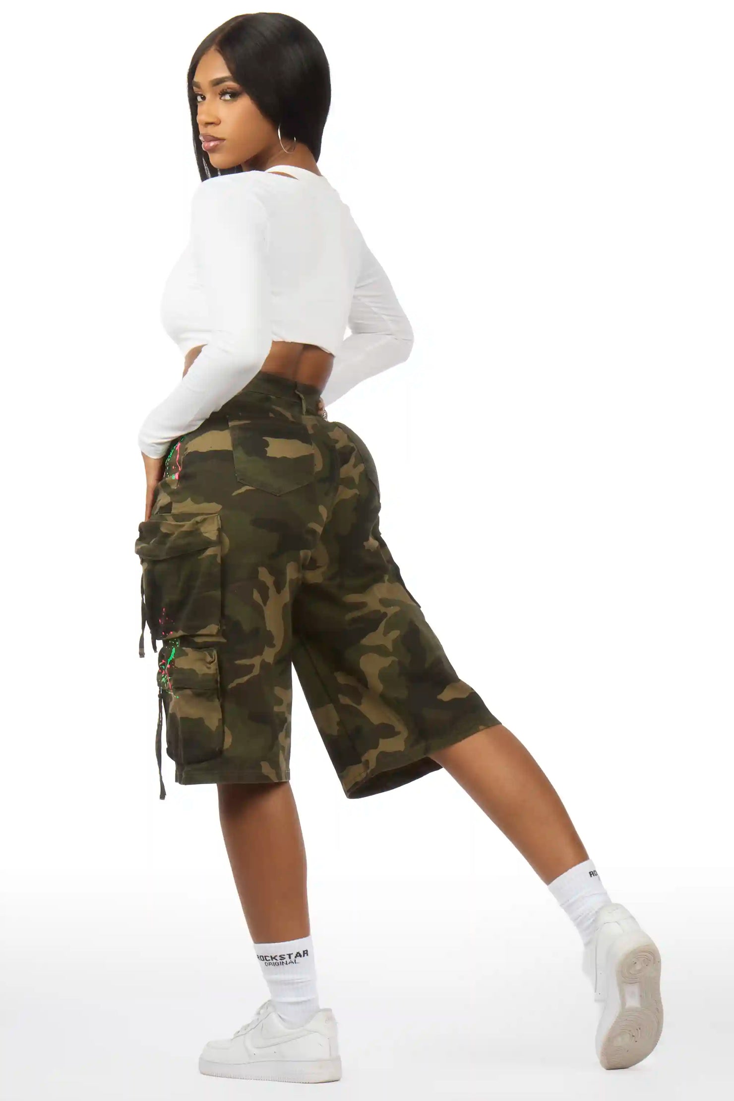 Shavonna Camo Painted Denim Jort