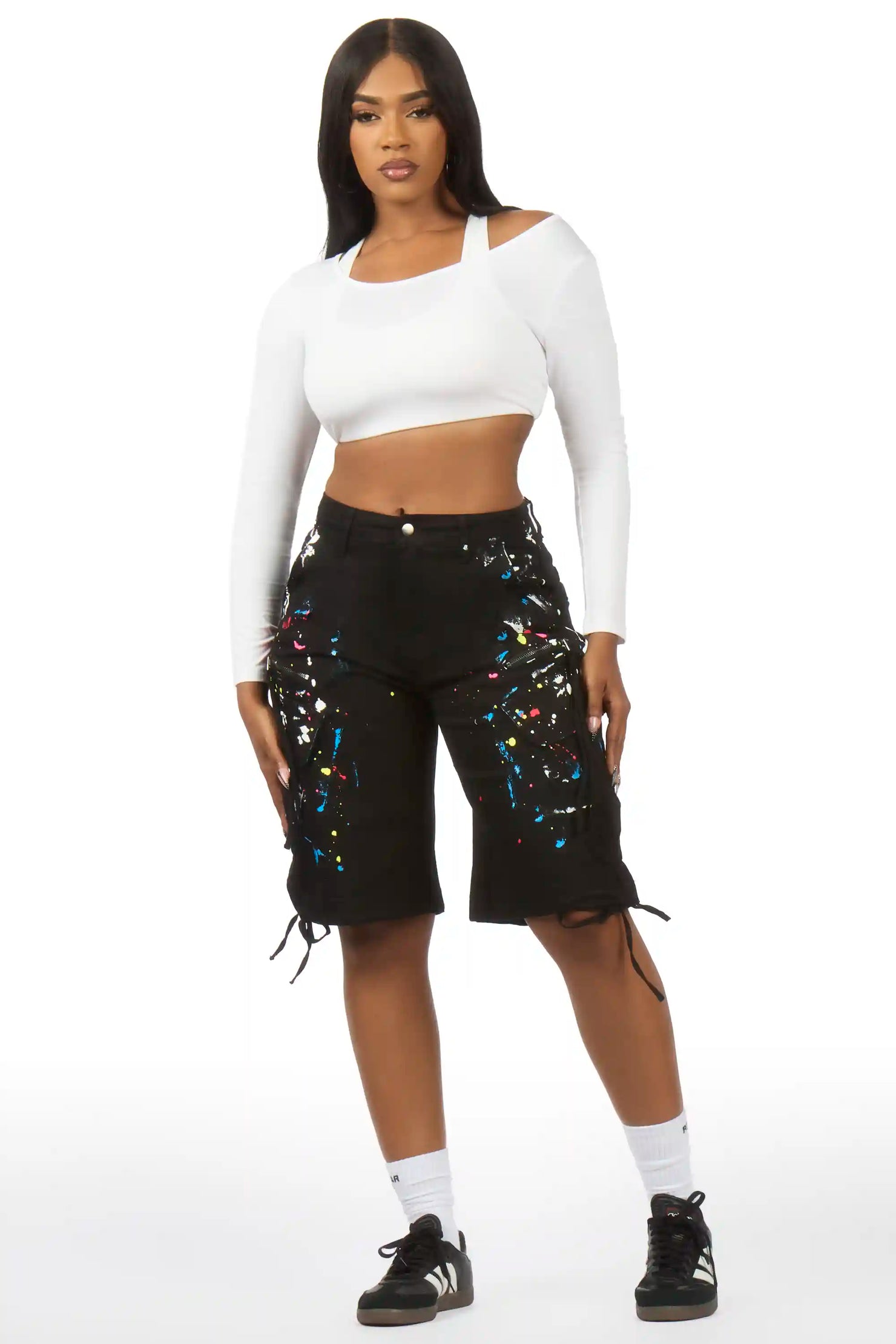 Shavelle Black Painted Denim Jort