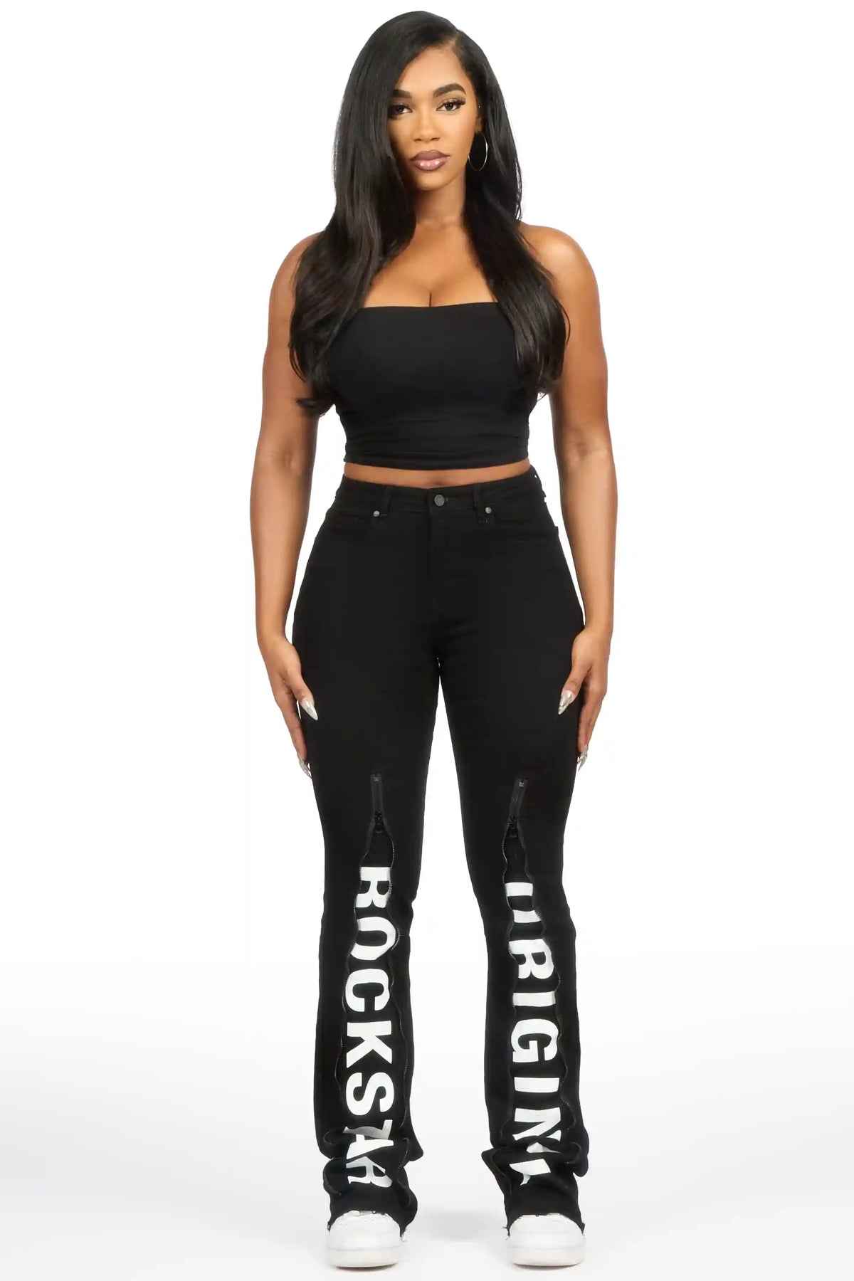 Debay Black Stacked Flare Jean