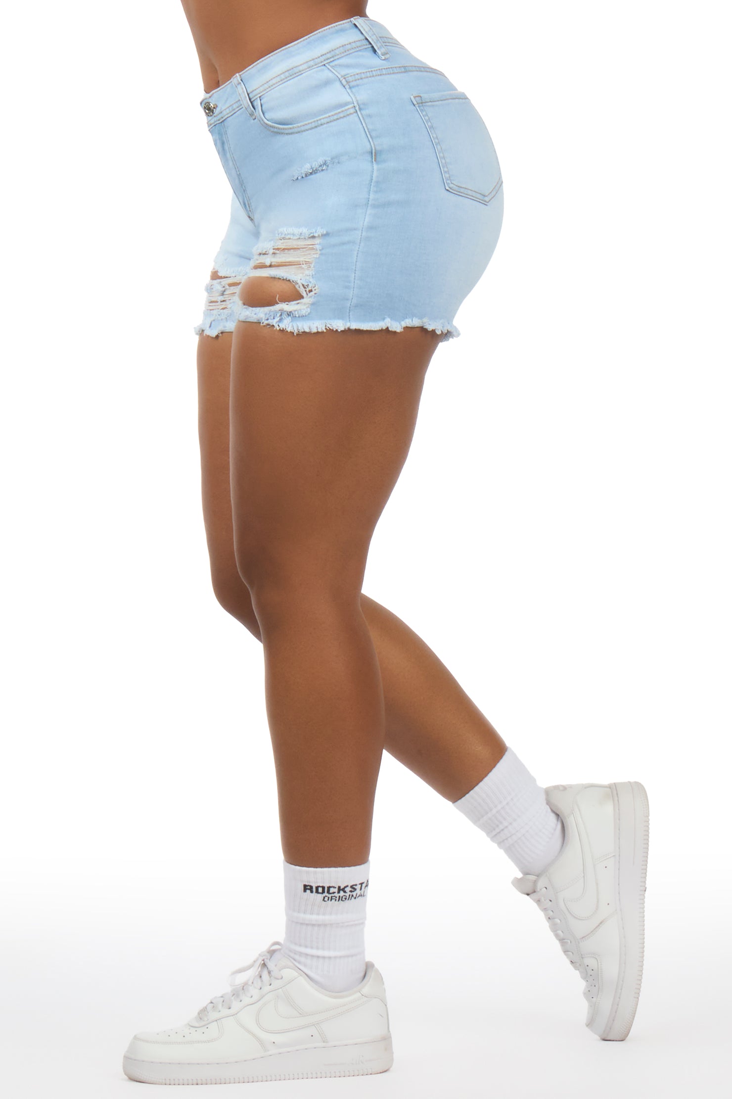 Denee Light Wash Distressed Denim Short