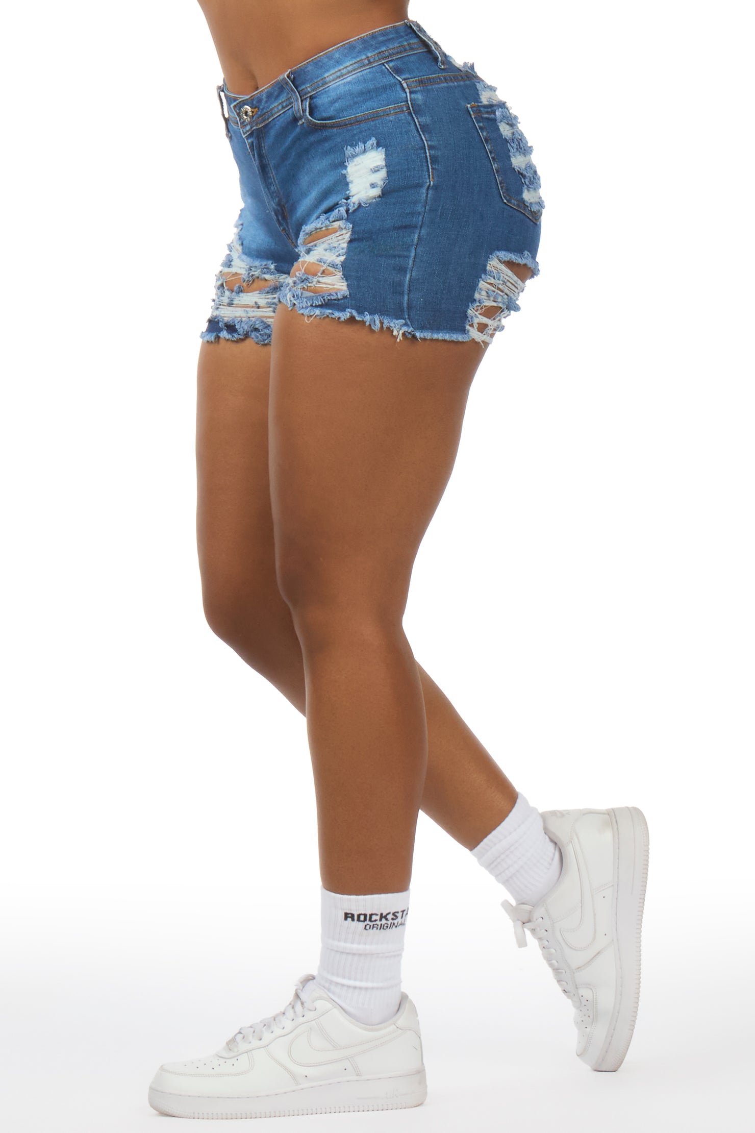 Wynetta Med. Wash Distressed Denim Short