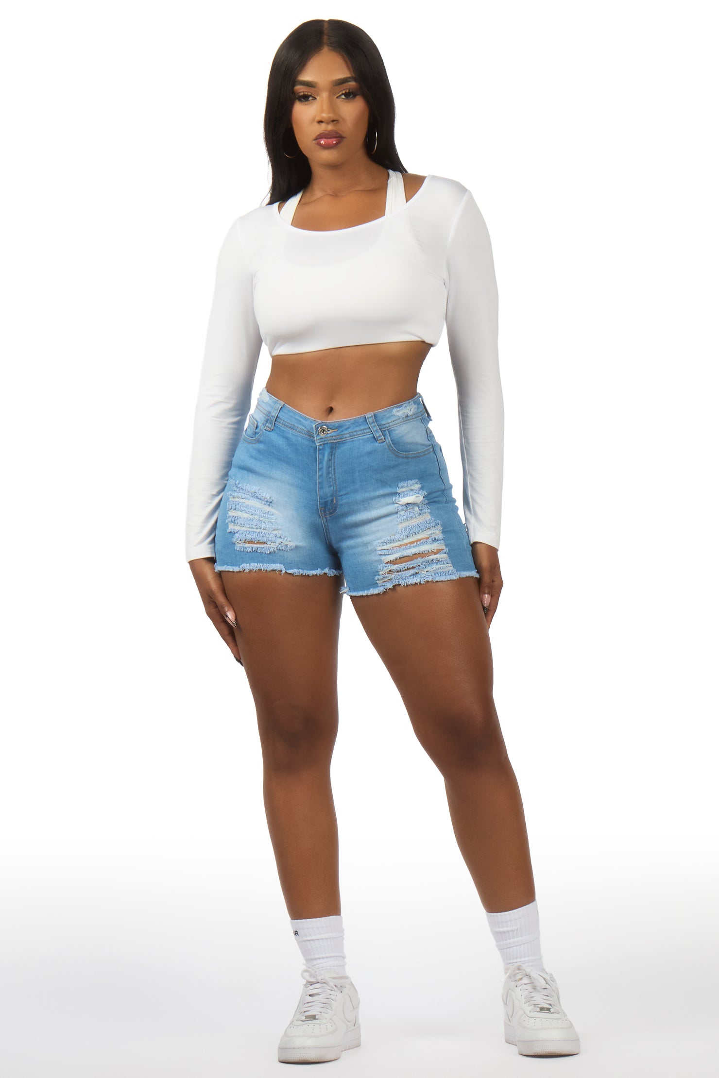 Sherica Light Wash Distressed Denim Short