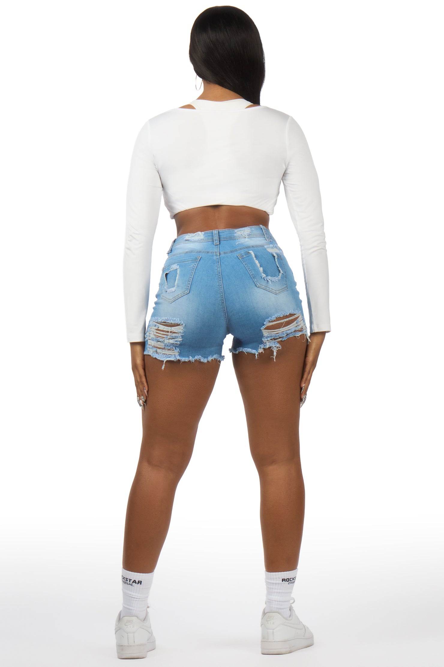 Sherica Light Wash Distressed Denim Short