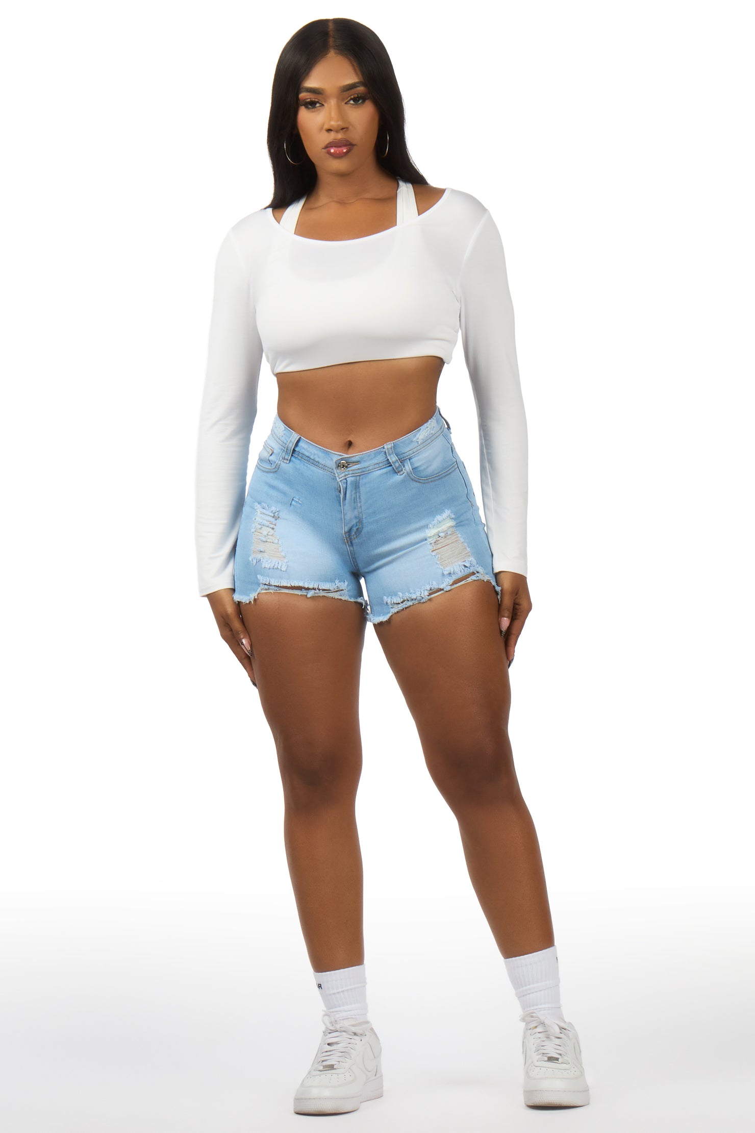 Taletha Light Wash Distressed Denim Short