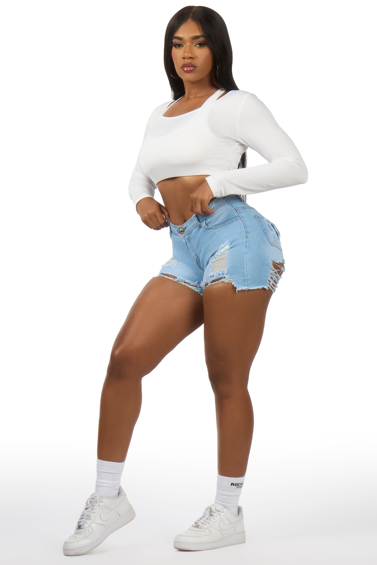Taletha Light Wash Distressed Denim Short