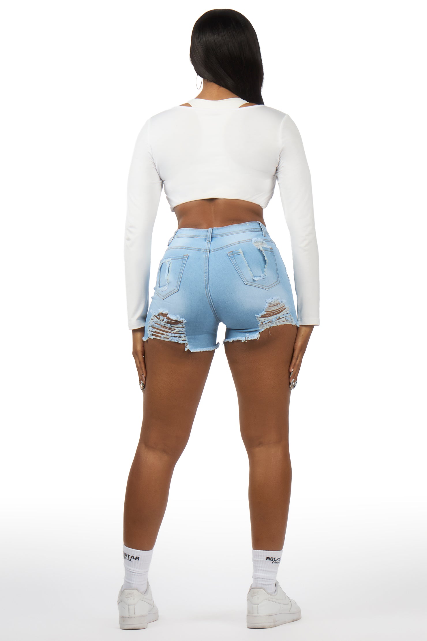 Taletha Light Wash Distressed Denim Short