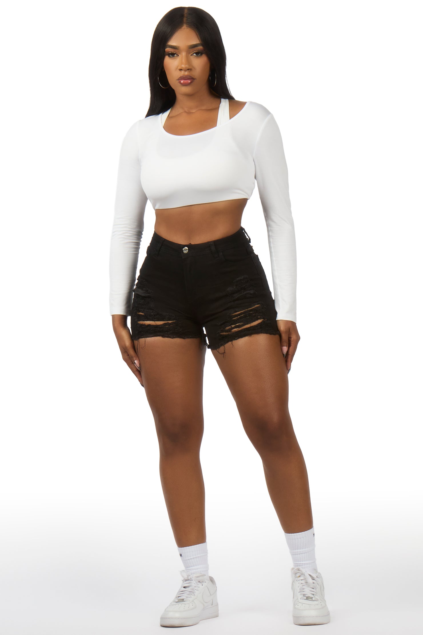 Keelen Black Distressed Denim Short