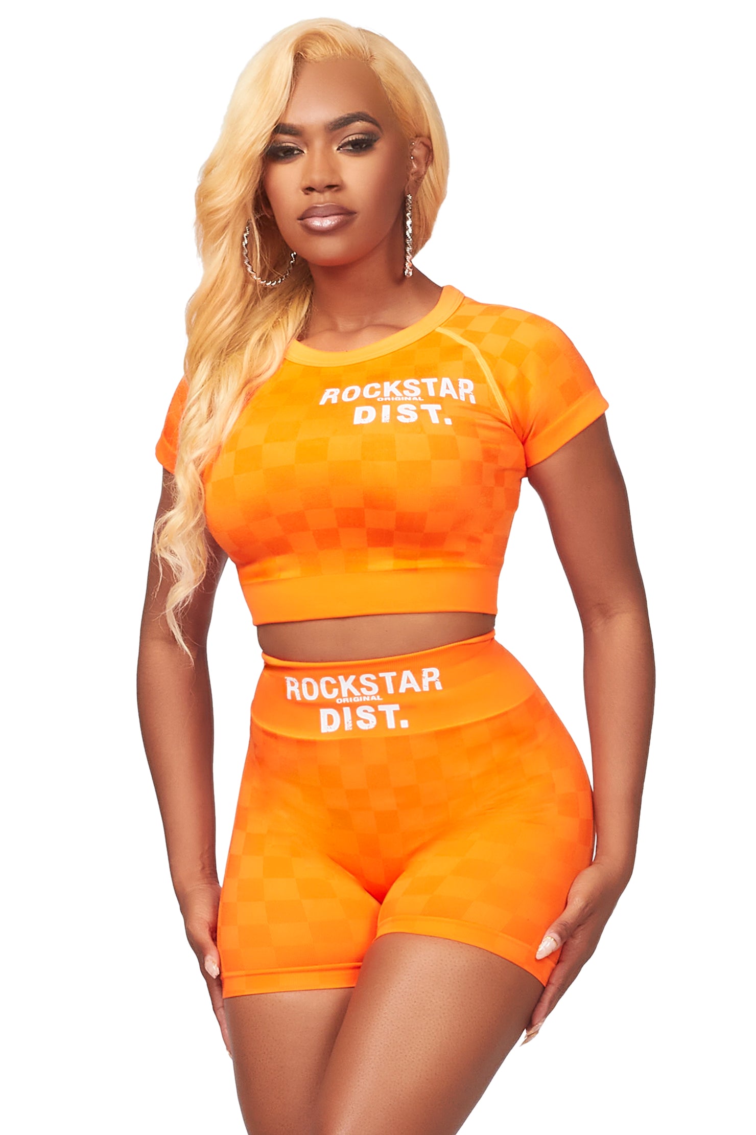 Caria Orange Checkered Bike Short Set