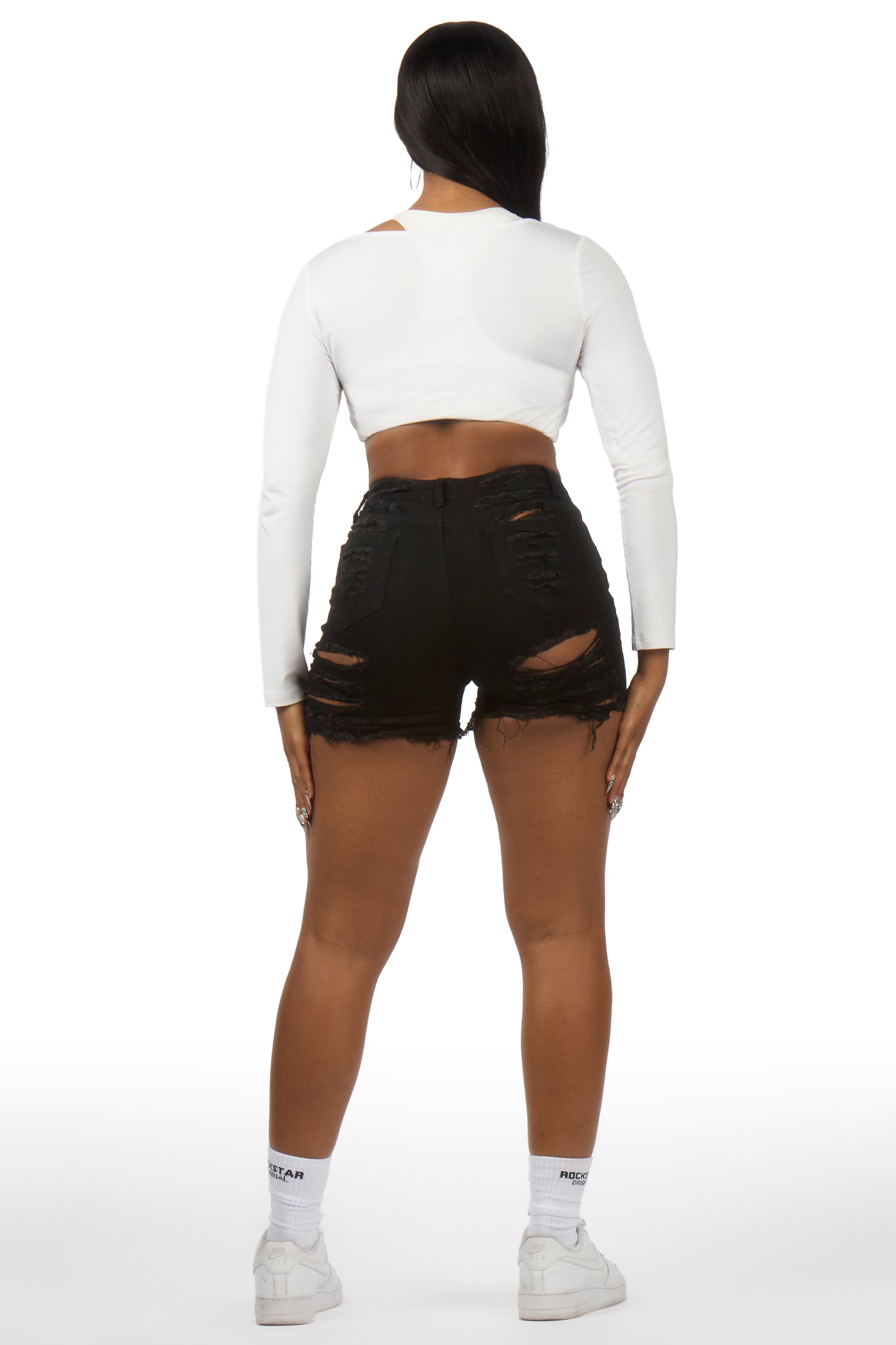 Keelen Black Distressed Denim Short