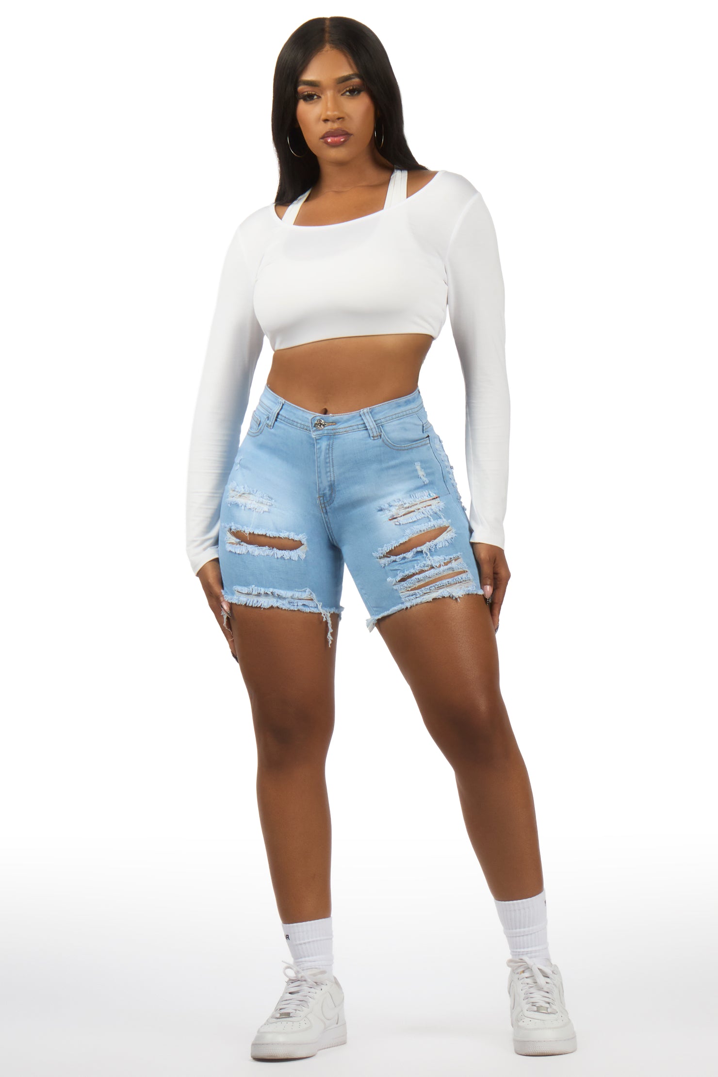 Adilla Light Wash Distressed Denim Short