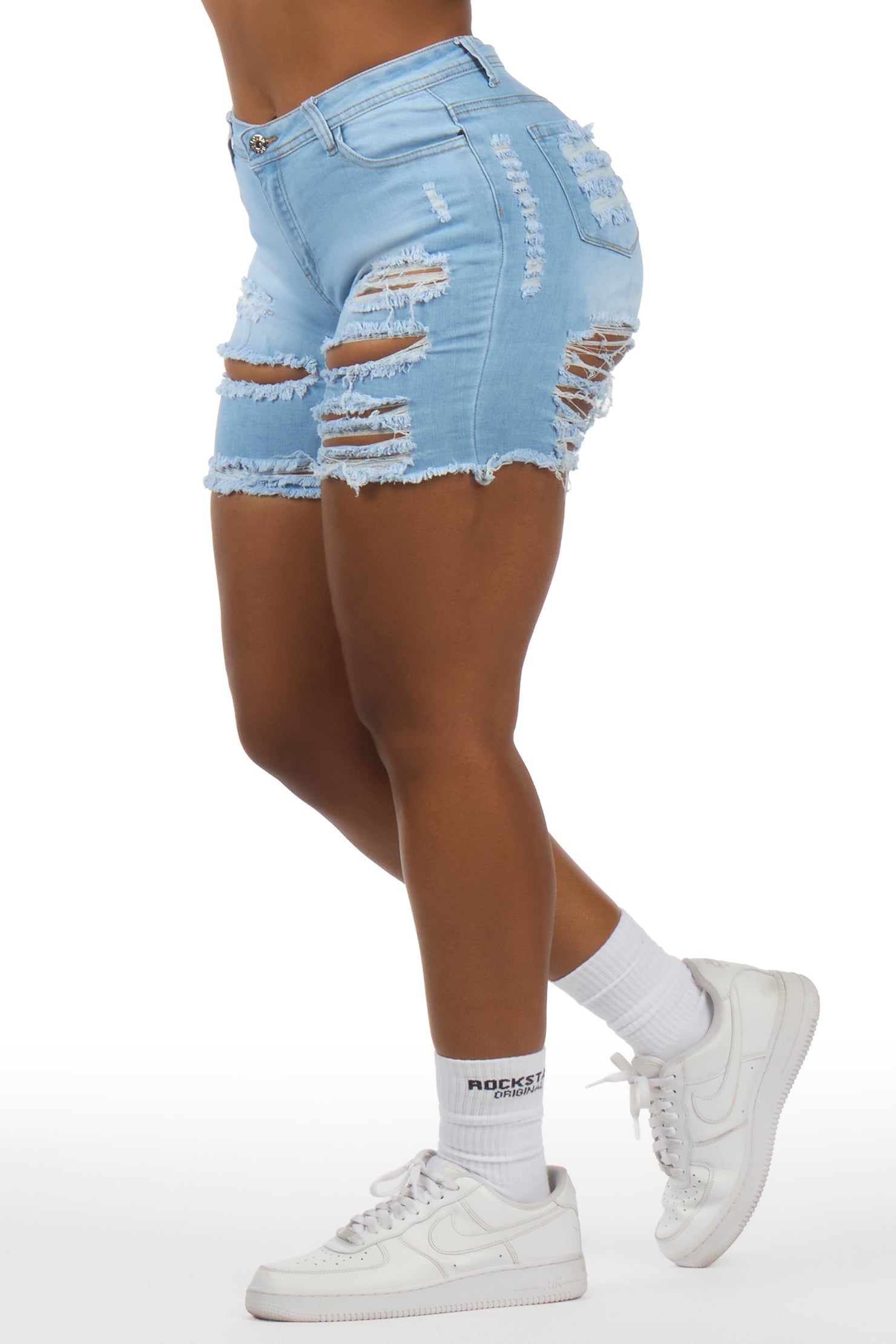 Adilla Light Wash Distressed Denim Short