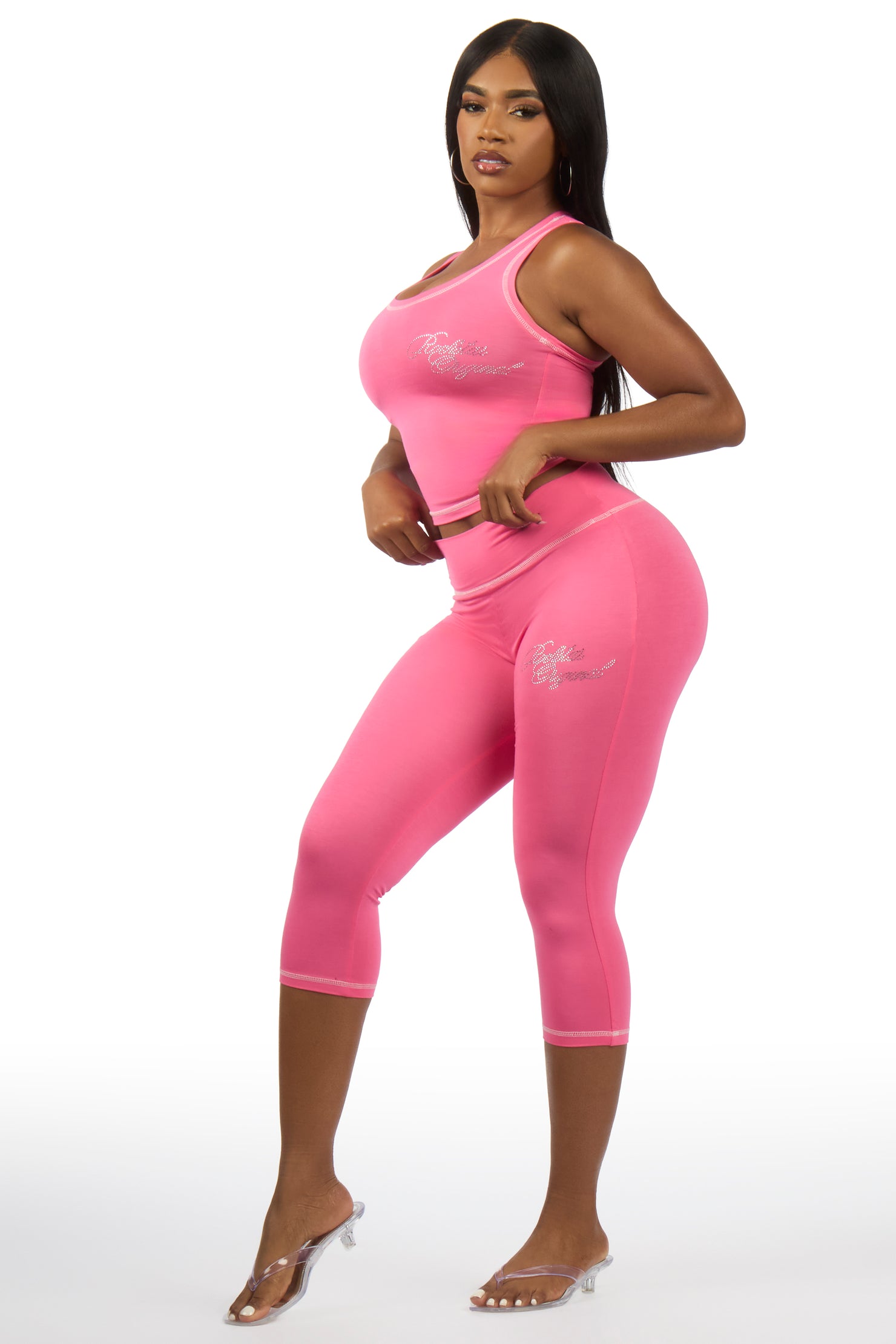 Jacquelle Pink Tank Capri Lounge Set