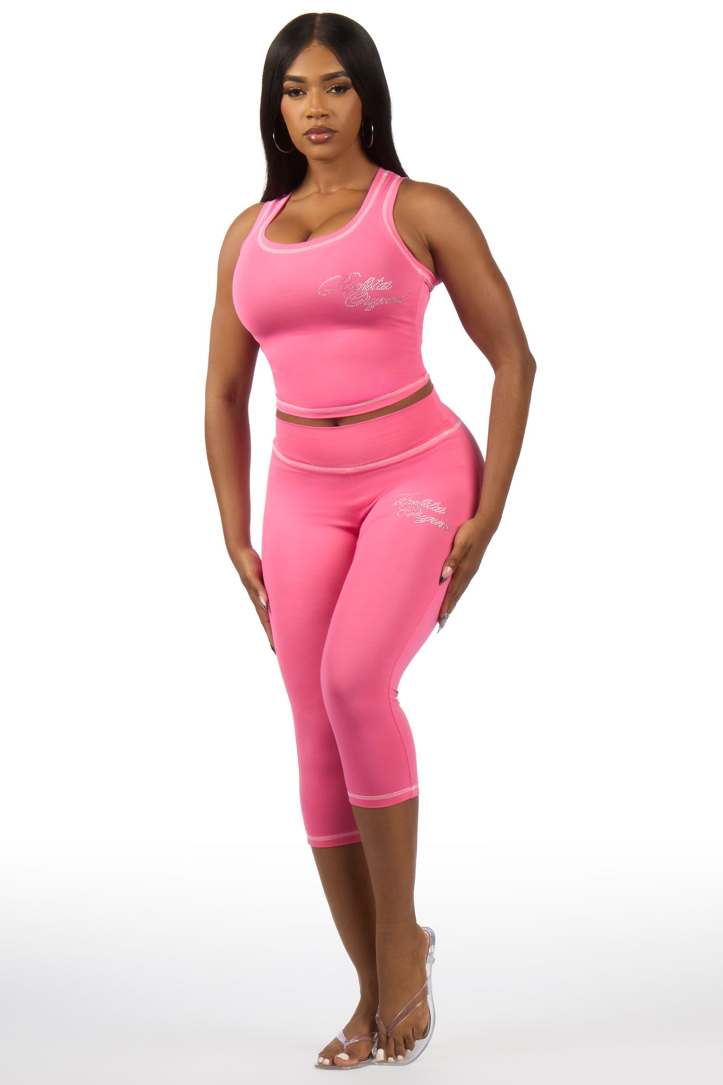 Jacquelle Pink Tank Capri Lounge Set