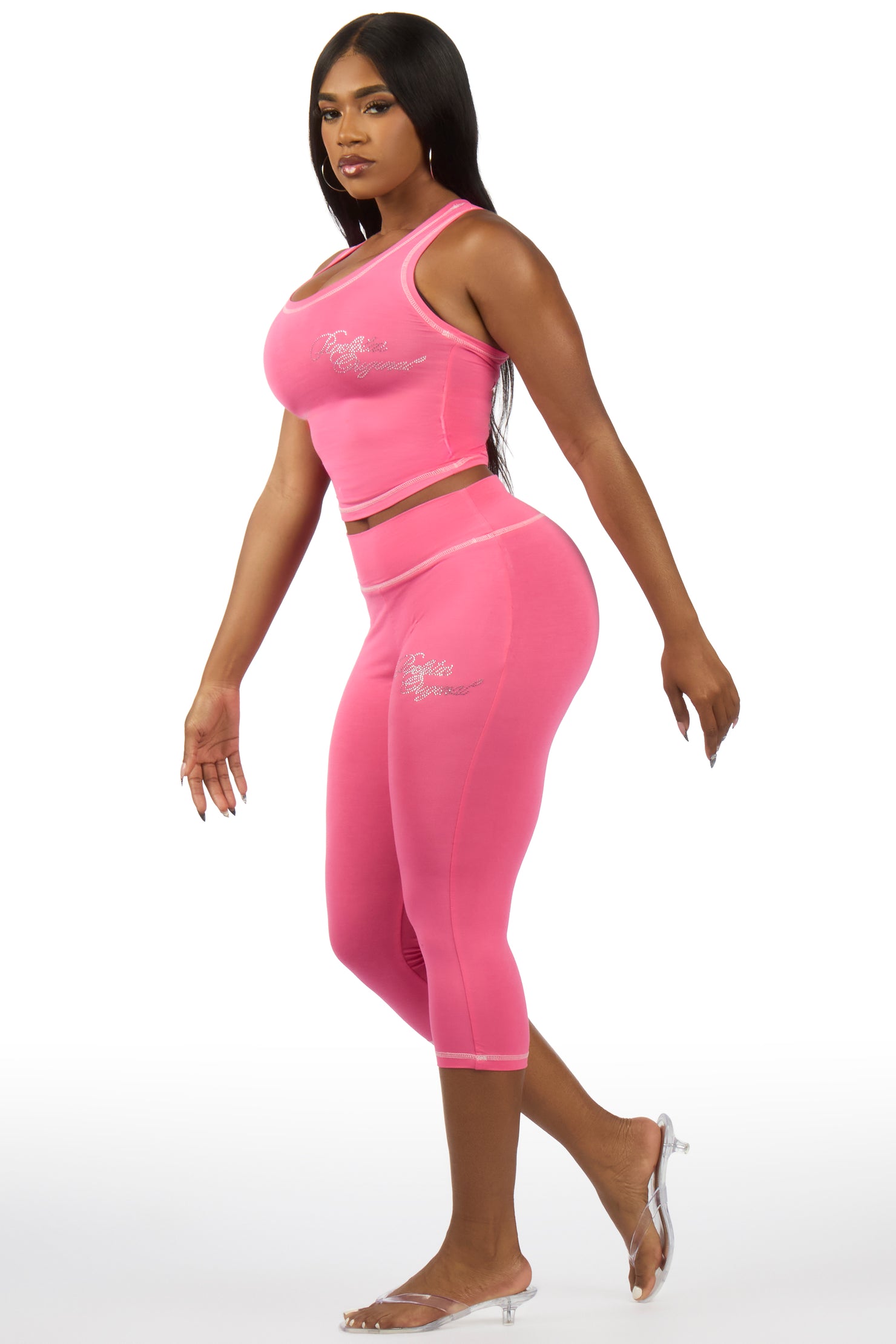 Jacquelle Pink Tank Capri Lounge Set