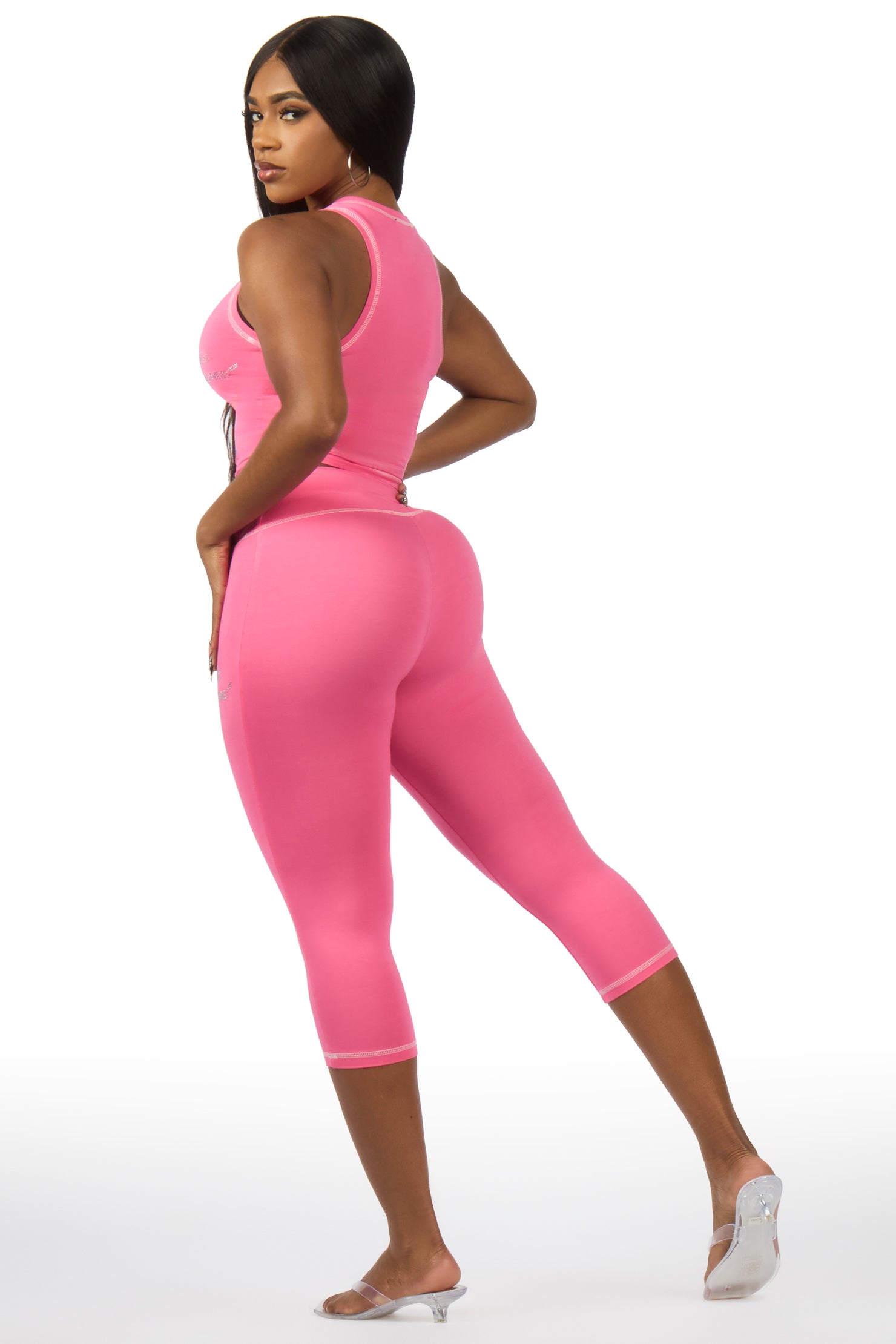 Jacquelle Pink Tank Capri Lounge Set
