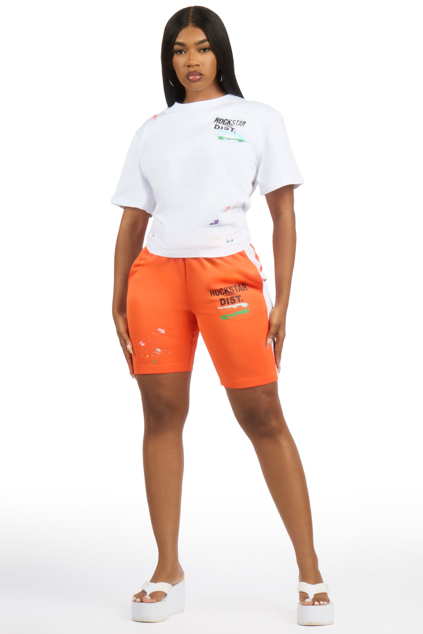 Deshauna White/Orange/Grey Short Set