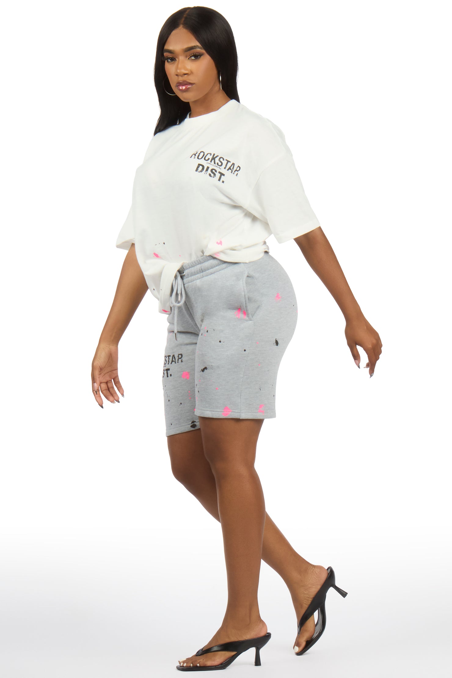 Lezaria White/Grey/Pink T-Shirt Short Set