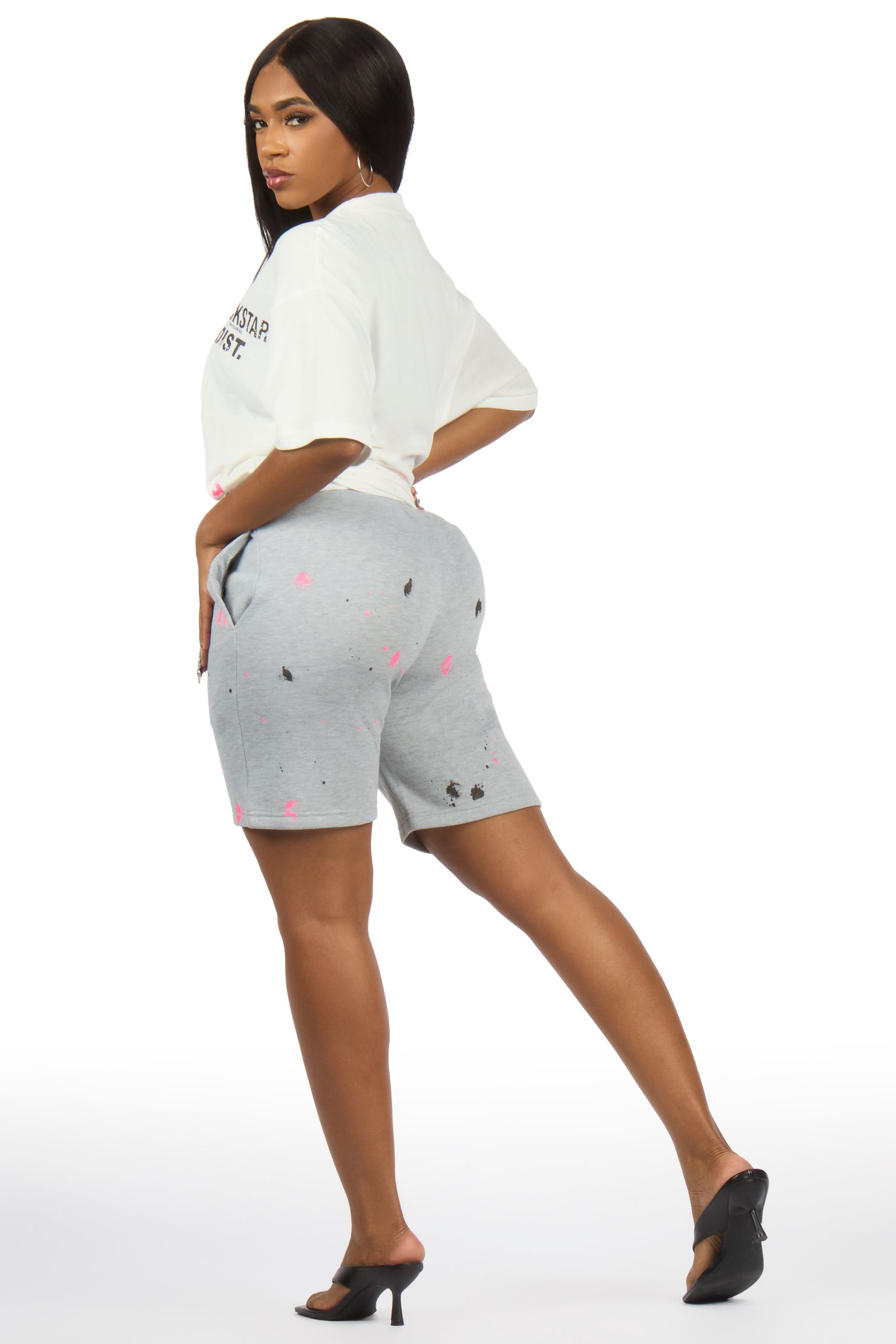 Lezaria White/Grey/Pink T-Shirt Short Set