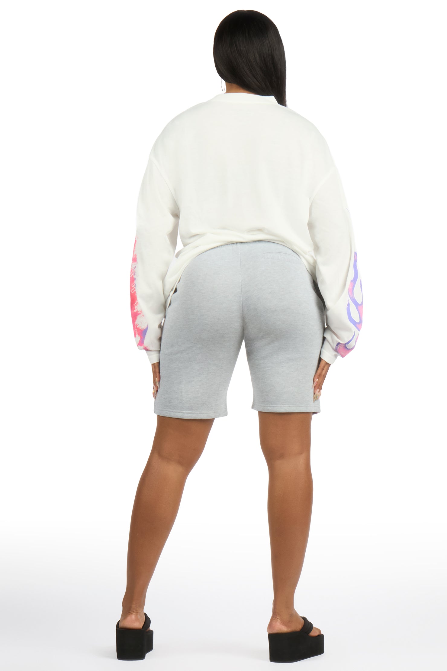 Breshay White/Grey Long Sleeve T-Shirt Short Set