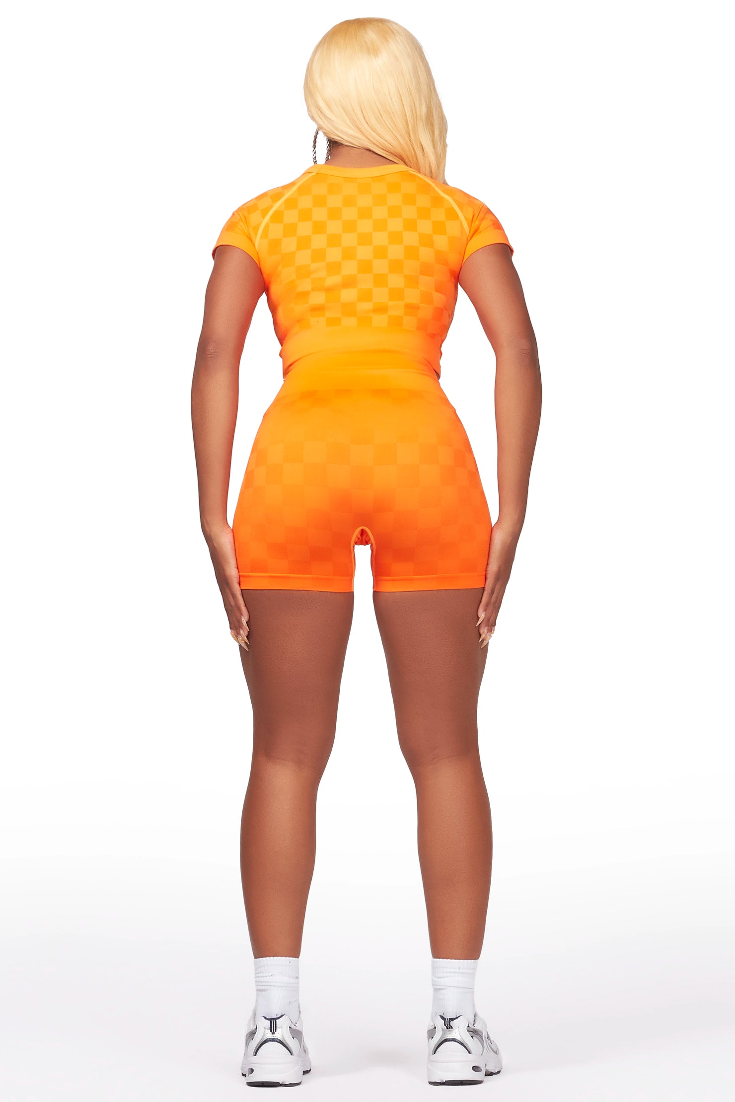 Caria Orange Checkered Bike Short Set