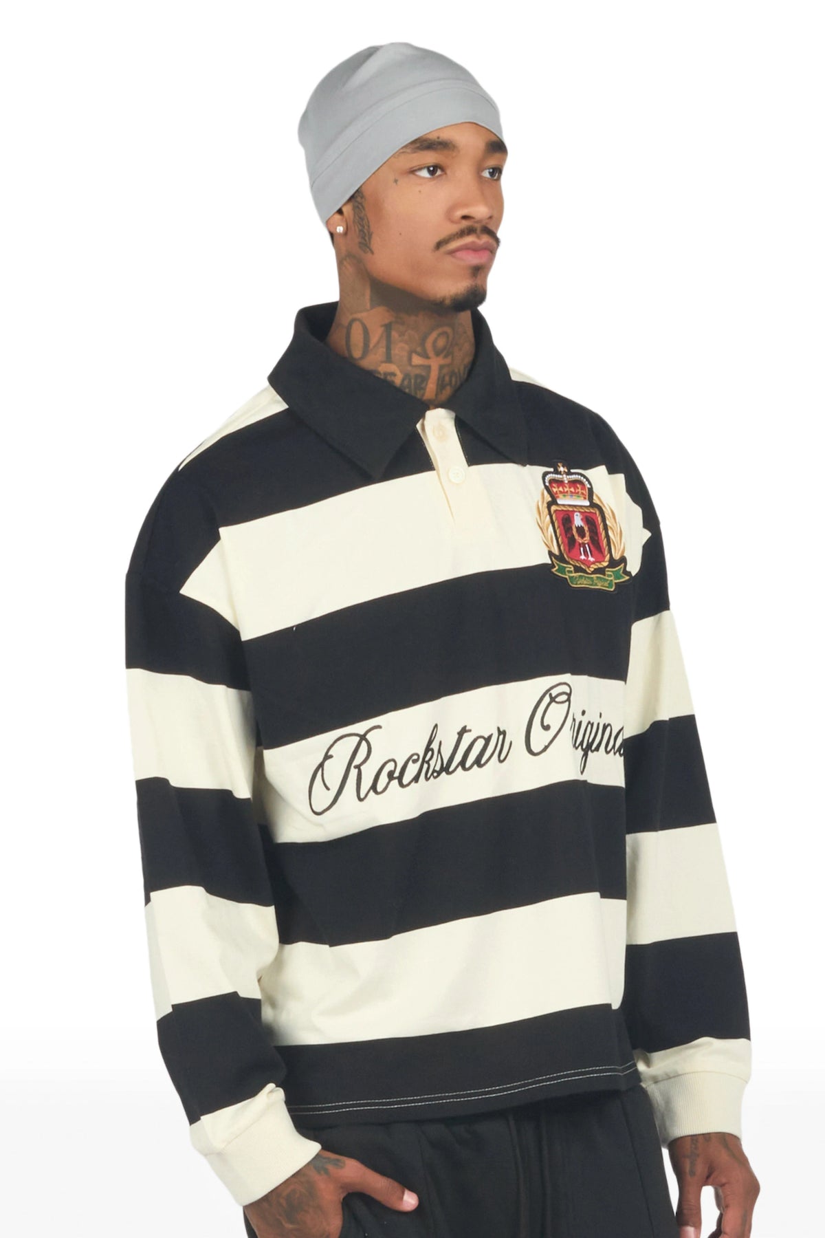 Flynn White/Black Long Sleeve Polo Shirt