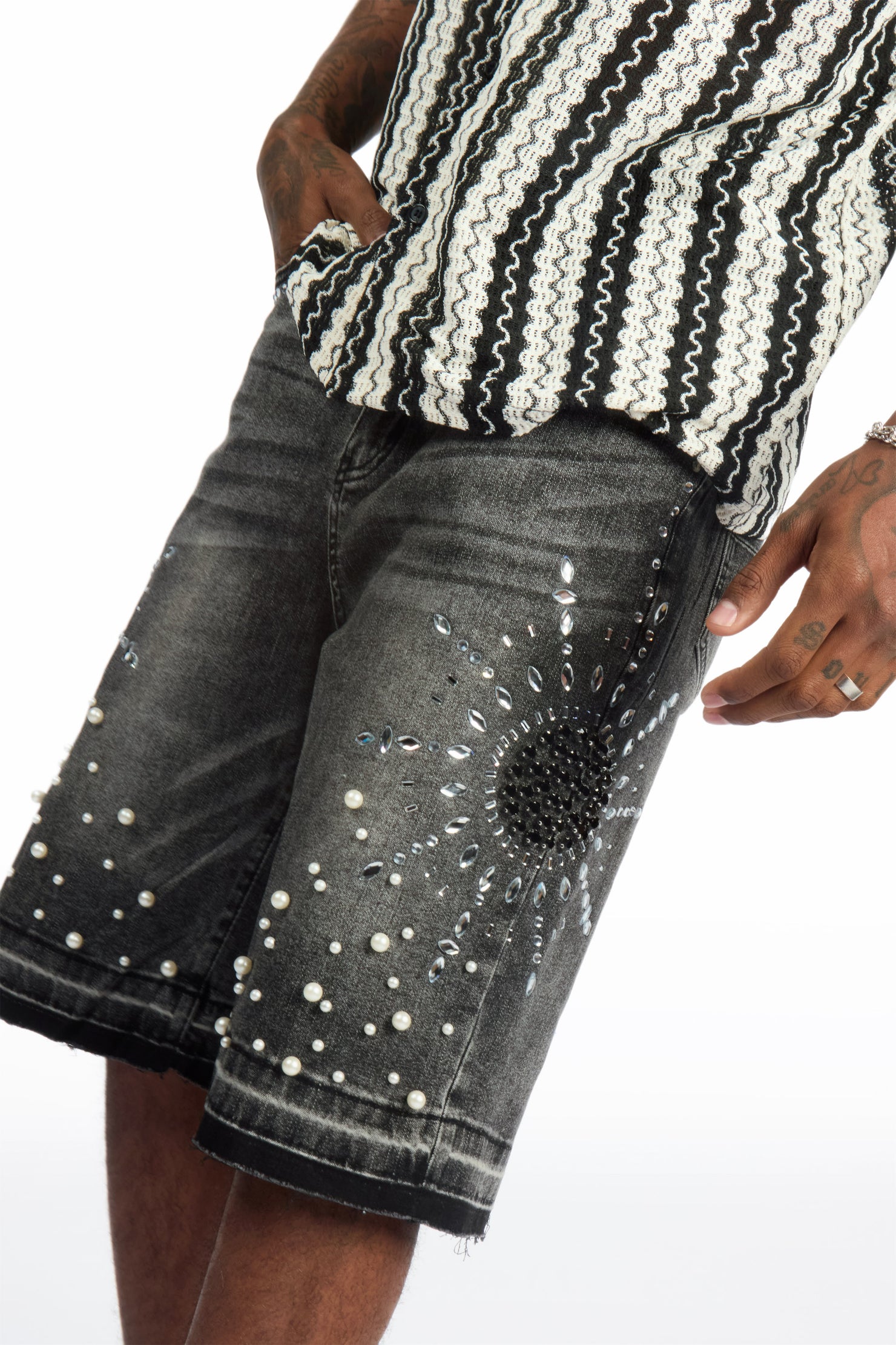 Tryst Black Rhinestone Denim Short
