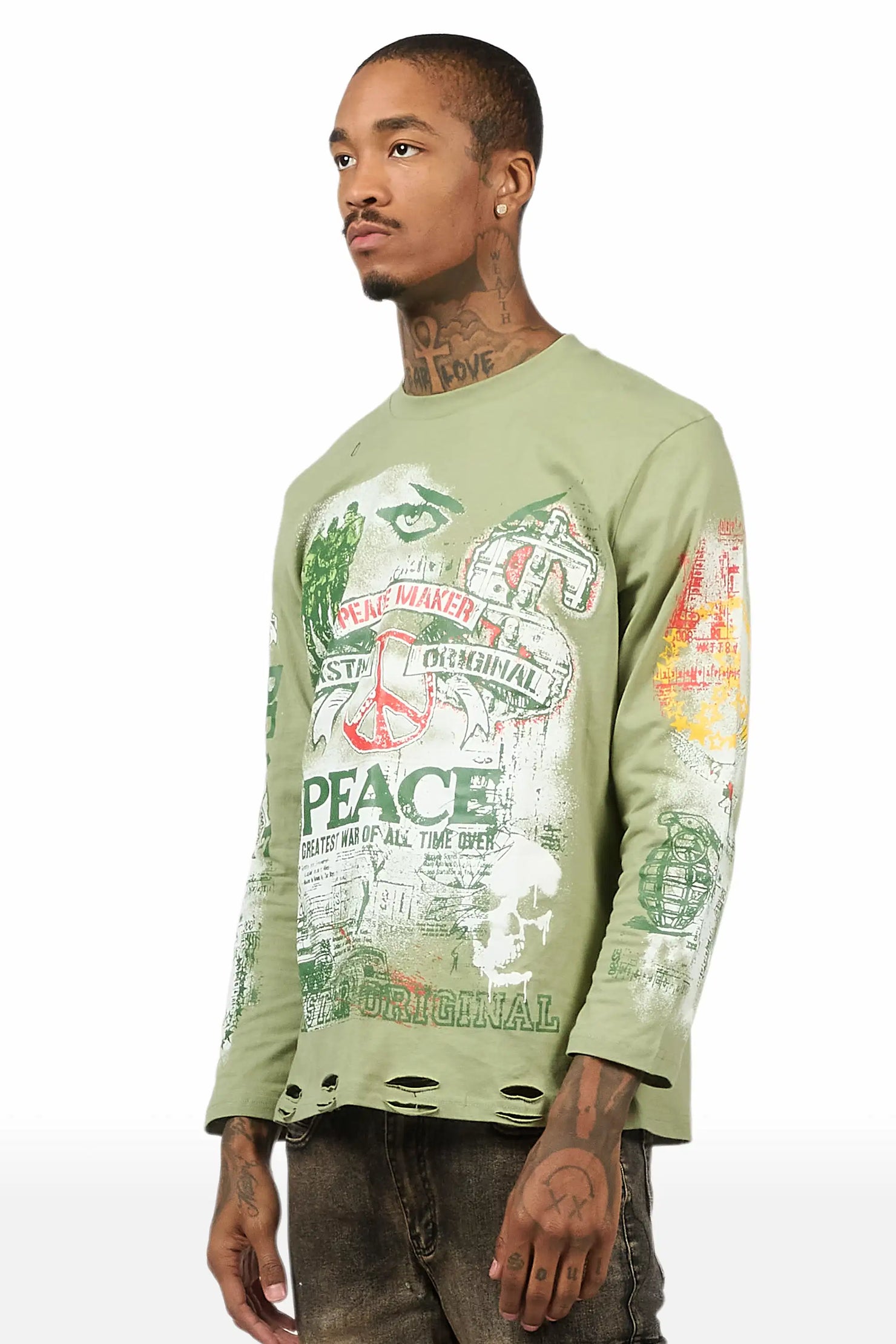 Saeko Olive Long Sleeve Graphic T-Shirt