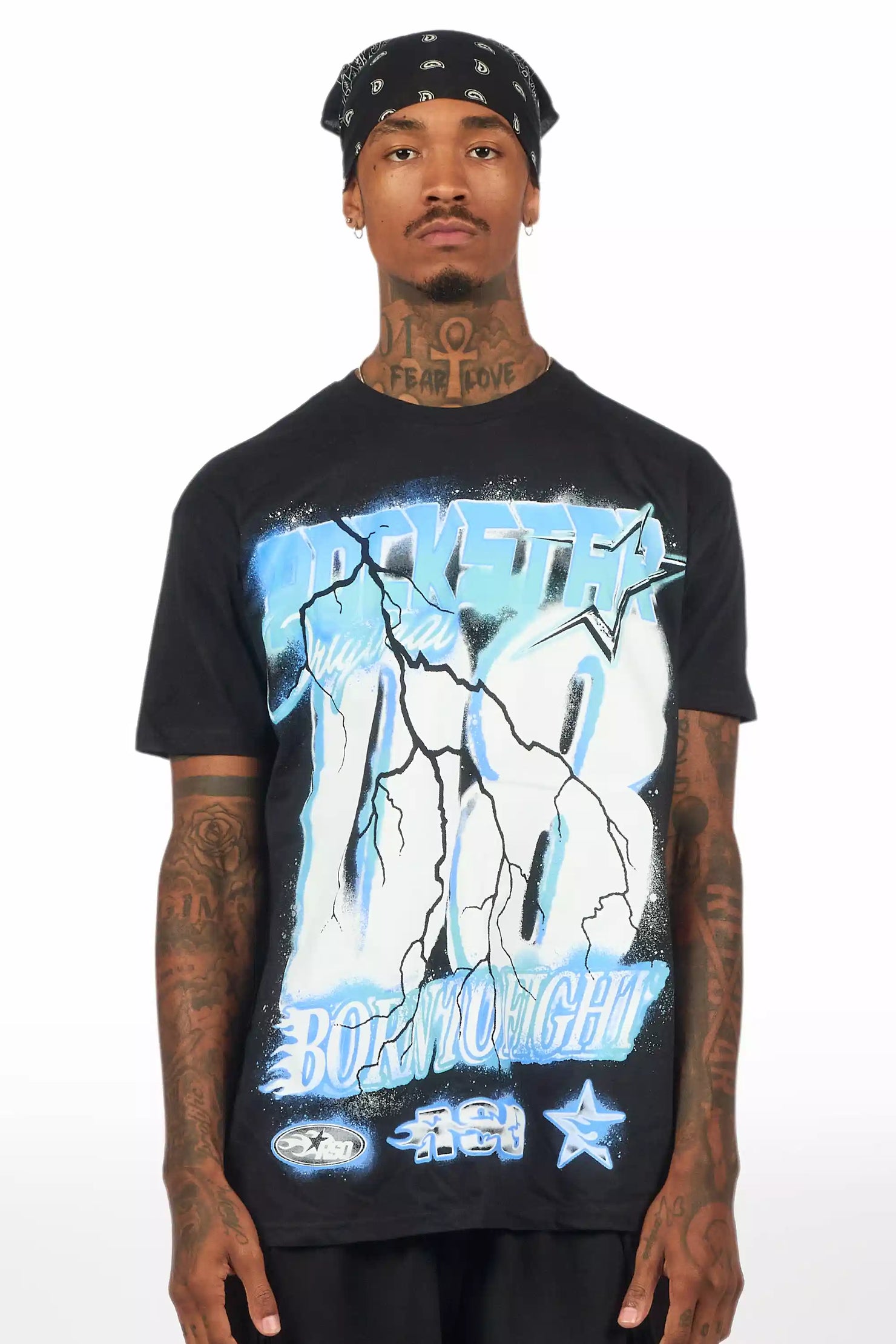 Vaelox Black/Blue Oversized Graphic T-Shirt
