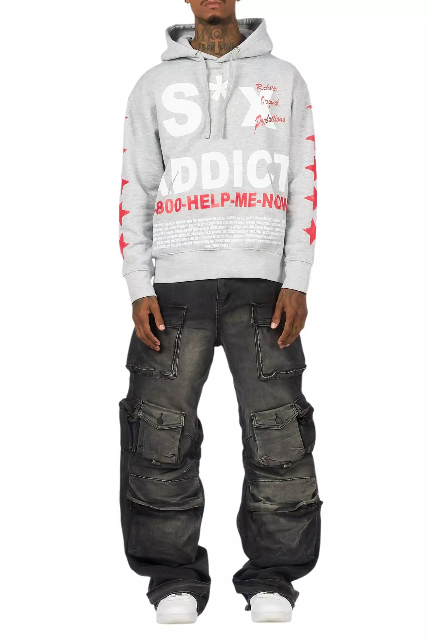 Addict Heather Grey/Red Graphic Hoodie
