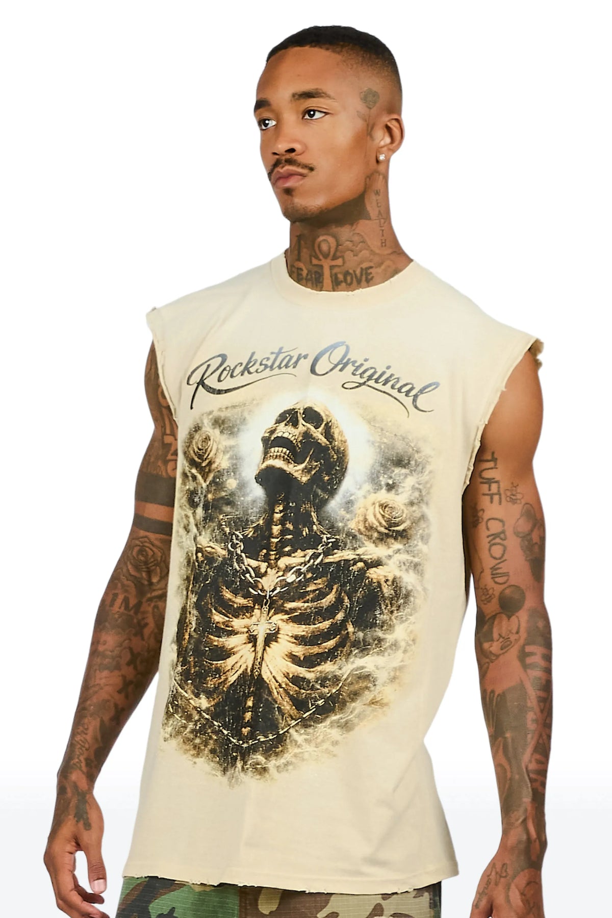 Dado Beige Oversized Cut Off T-Shirt