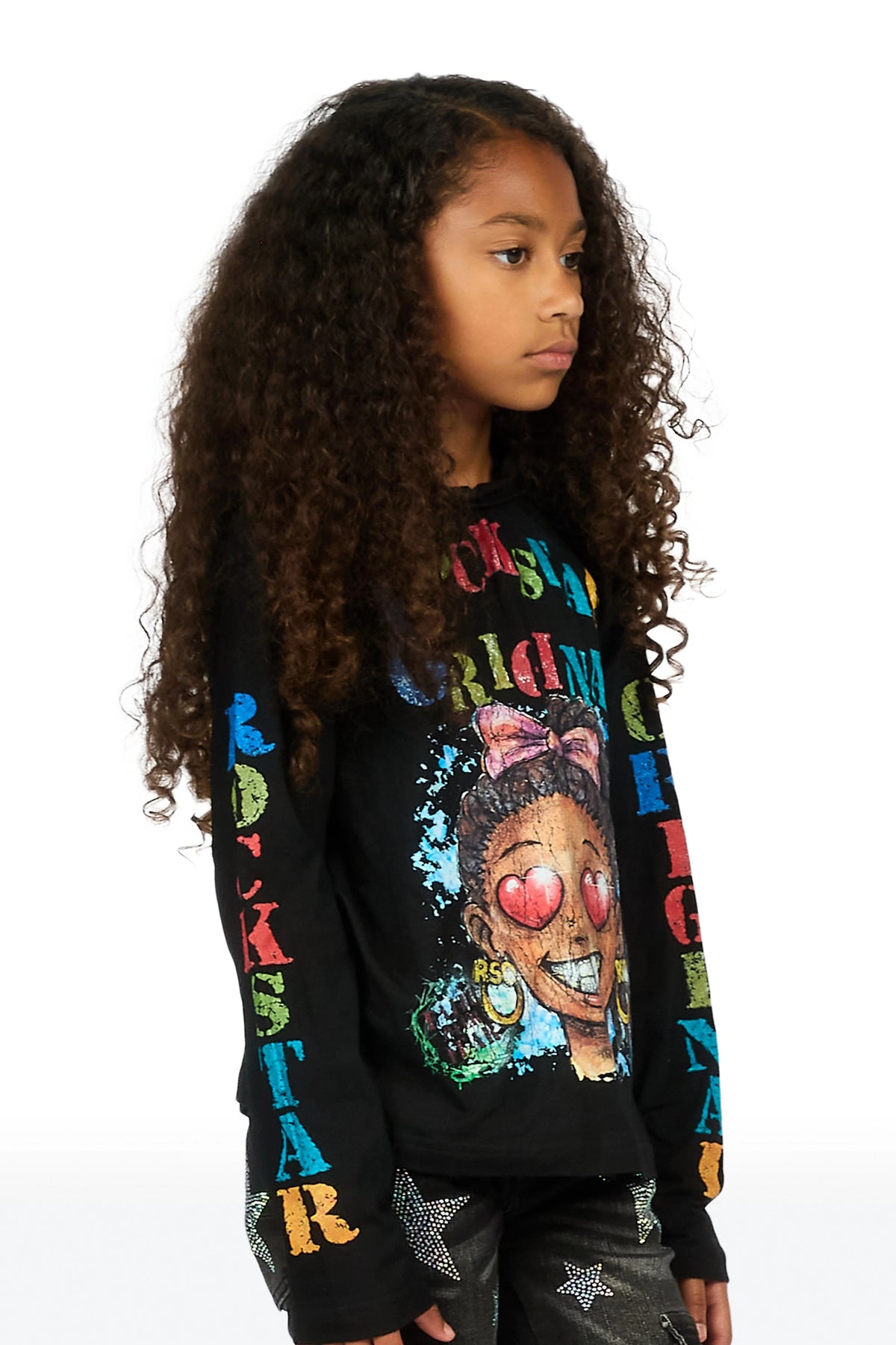 Girls Jaggy Black Long Sleeve Graphic T-Shirt
