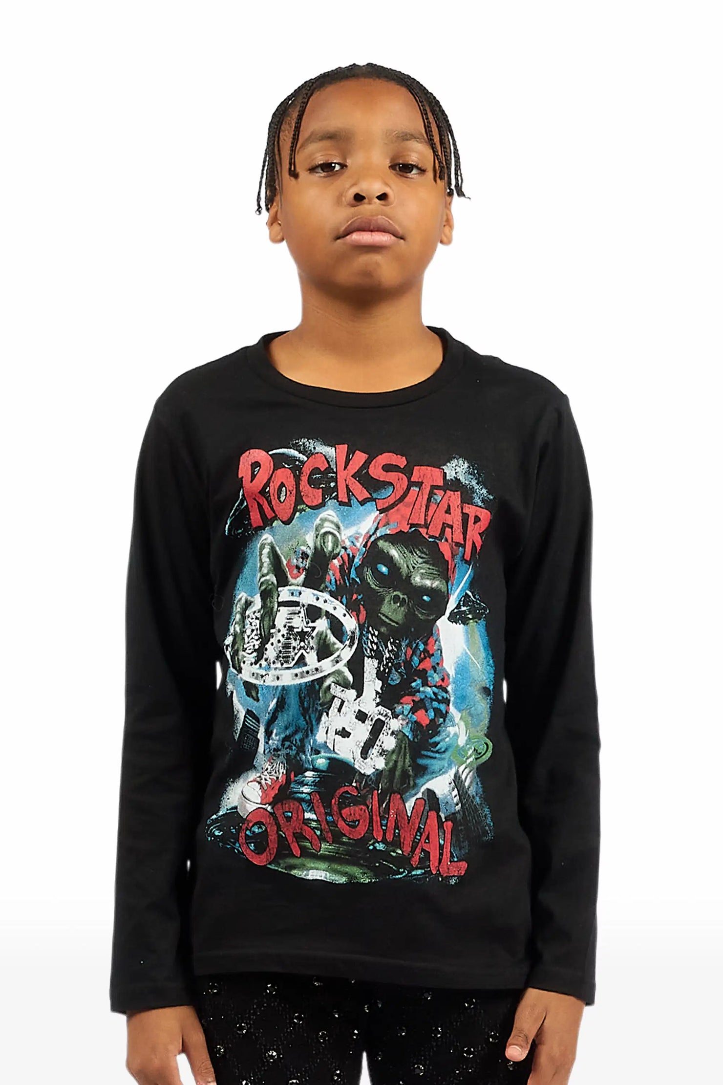 Boys Caevon Black/Multi Long Sleeve Graphic T-Shirt