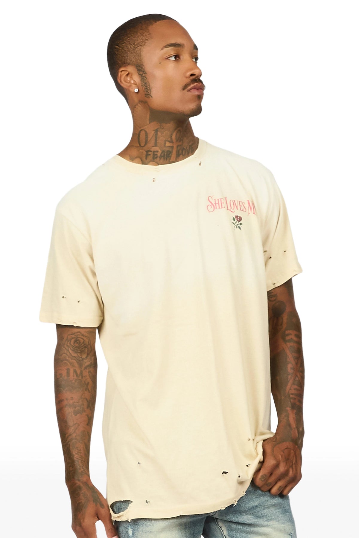 Jalen Beige Oversized Graphic T-Shirt