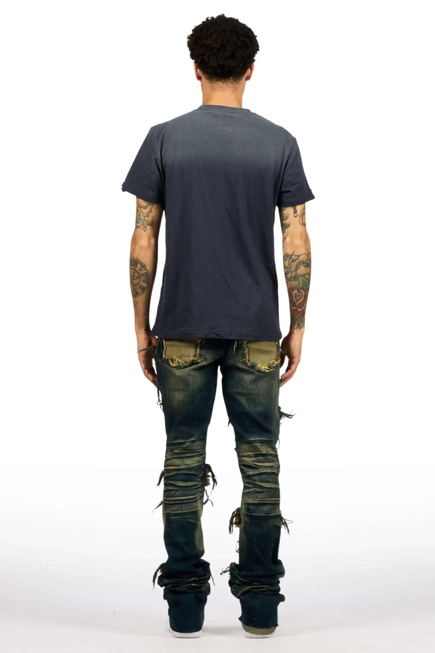 Pooja Dark Blue Super Stacked Flare Jean