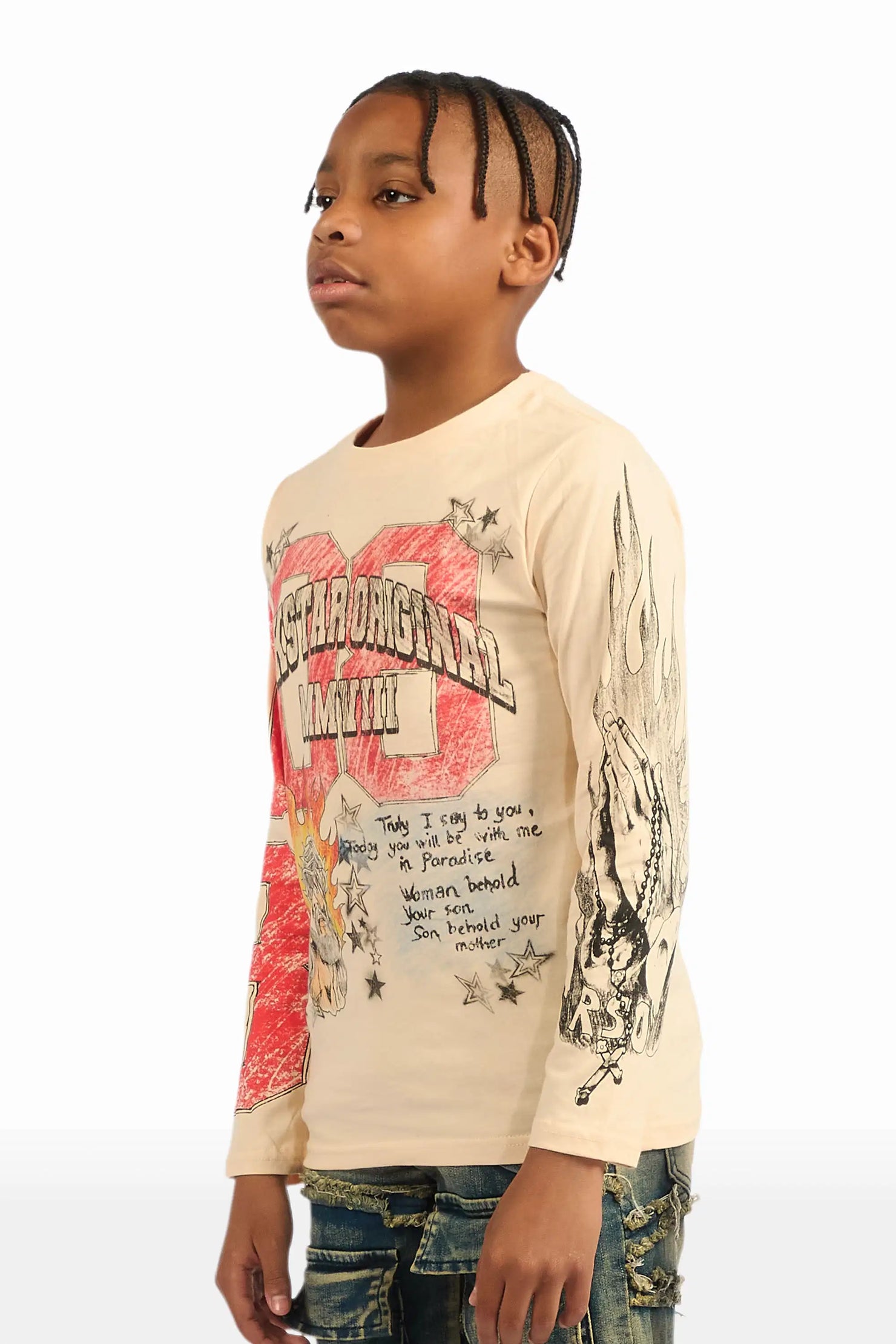 Boys Jesus Crayon Sand Long Sleeve Graphic T-Shirt