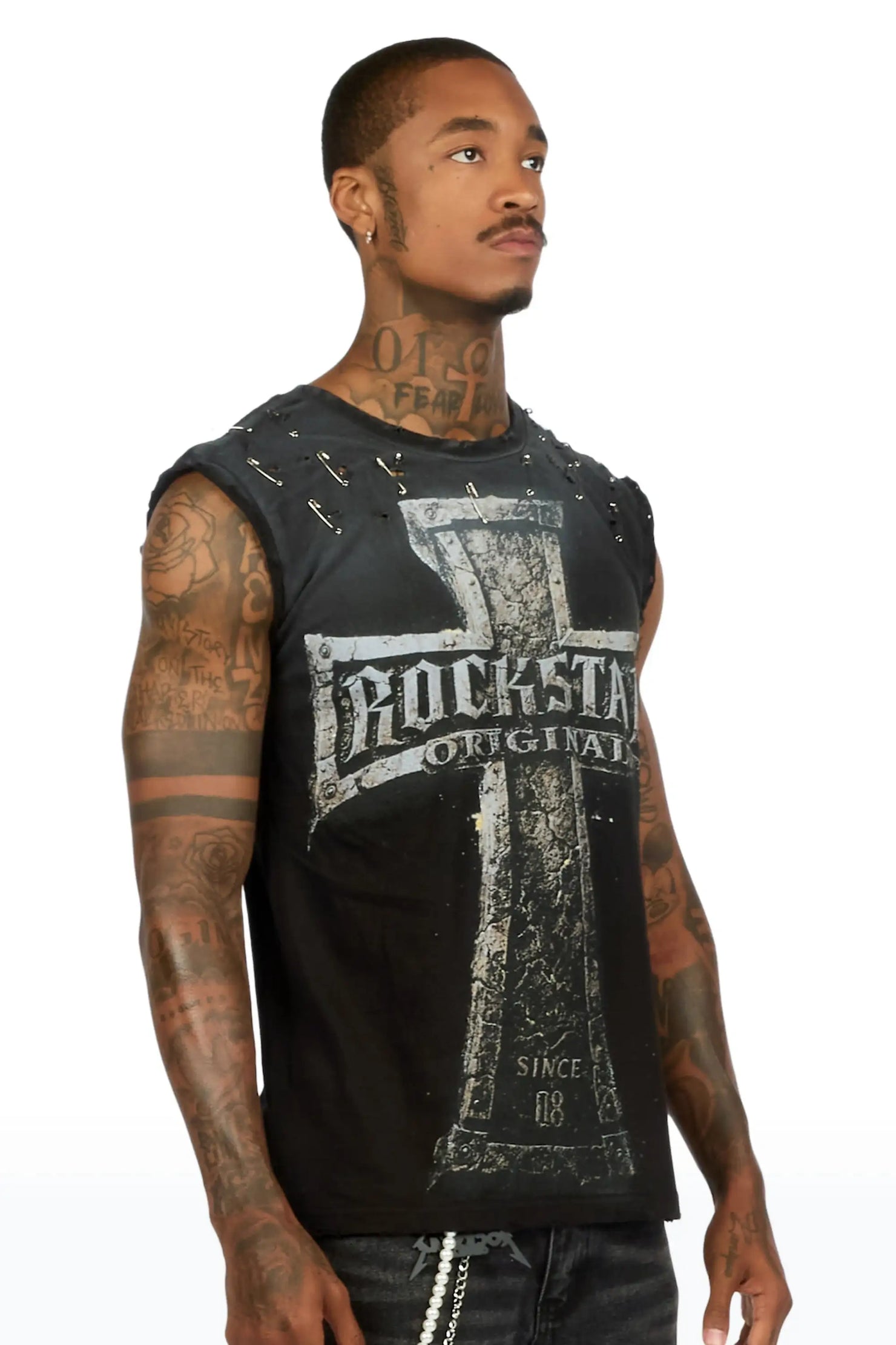 Mikell Black Oversized Cut Off T-Shirt