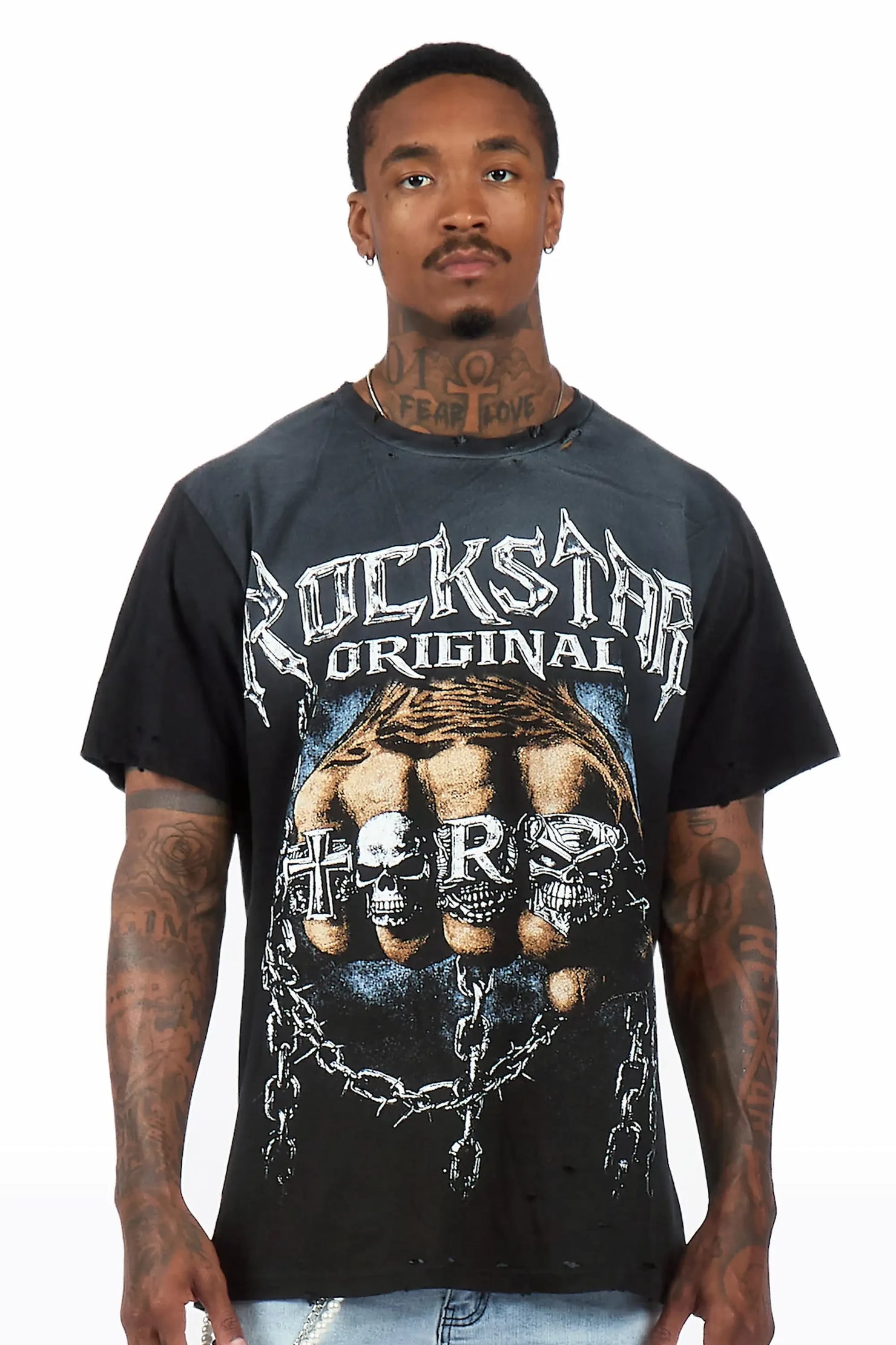 Ceus Black Oversized Graphic T-Shirt