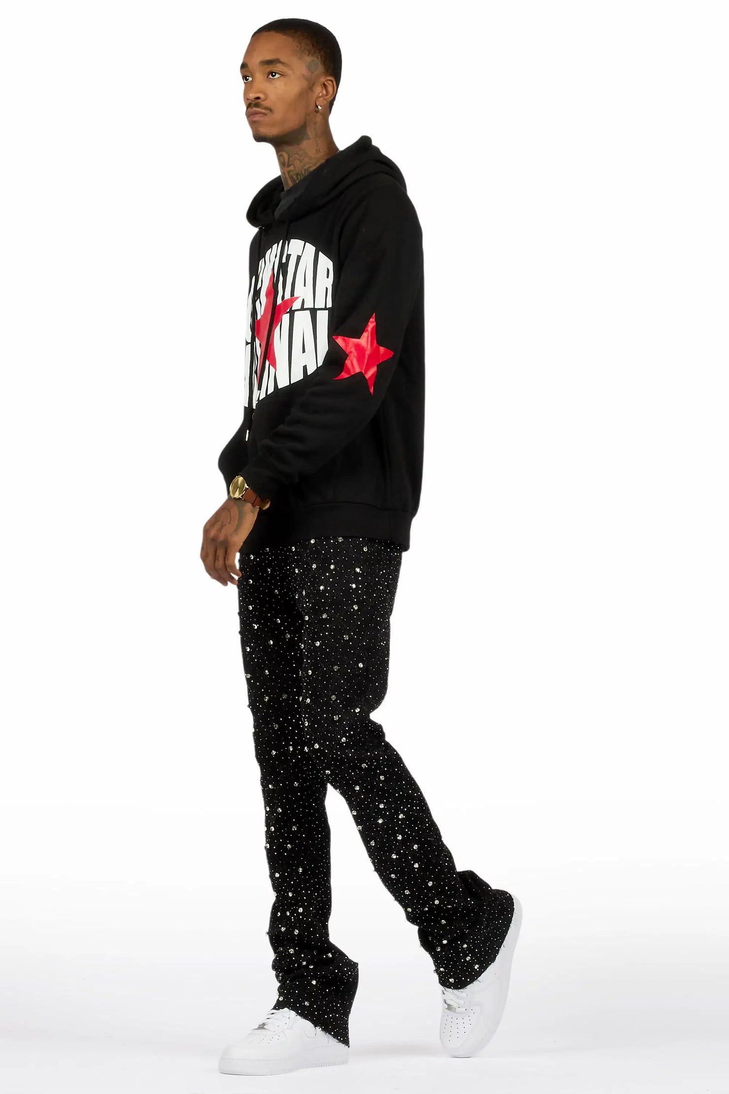 Glit Black/Silver Rhinestone Stacked Flare Jean