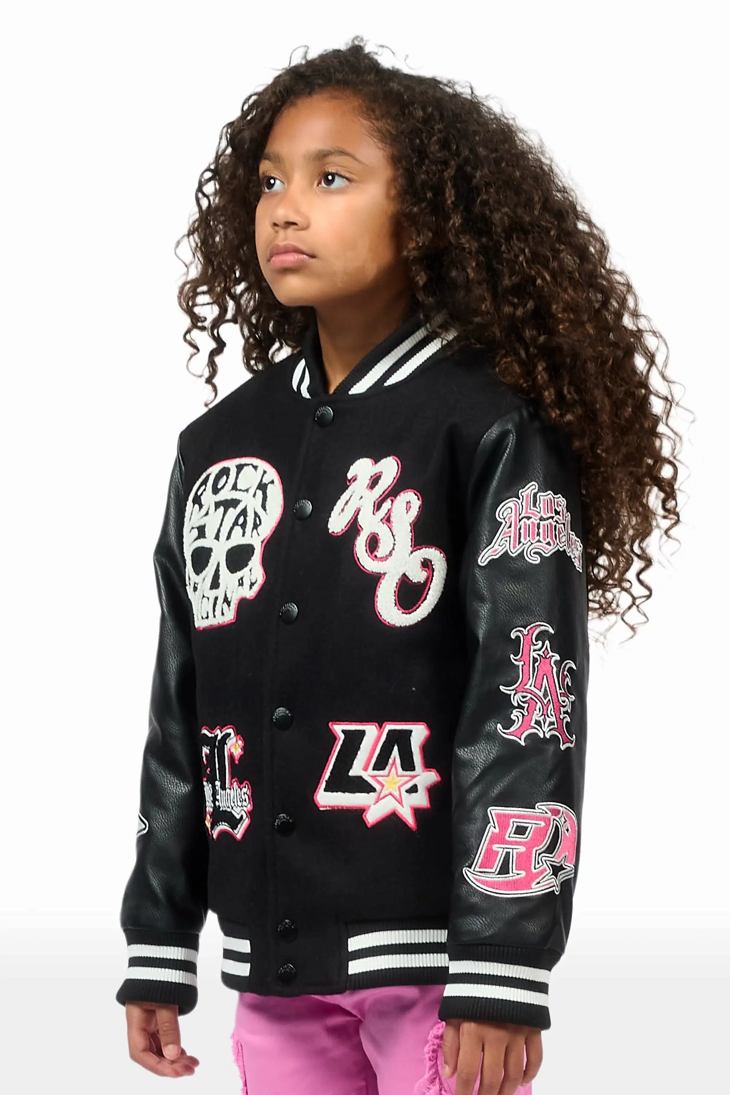 Girls Jermika Black Oversized Varsity Jacket