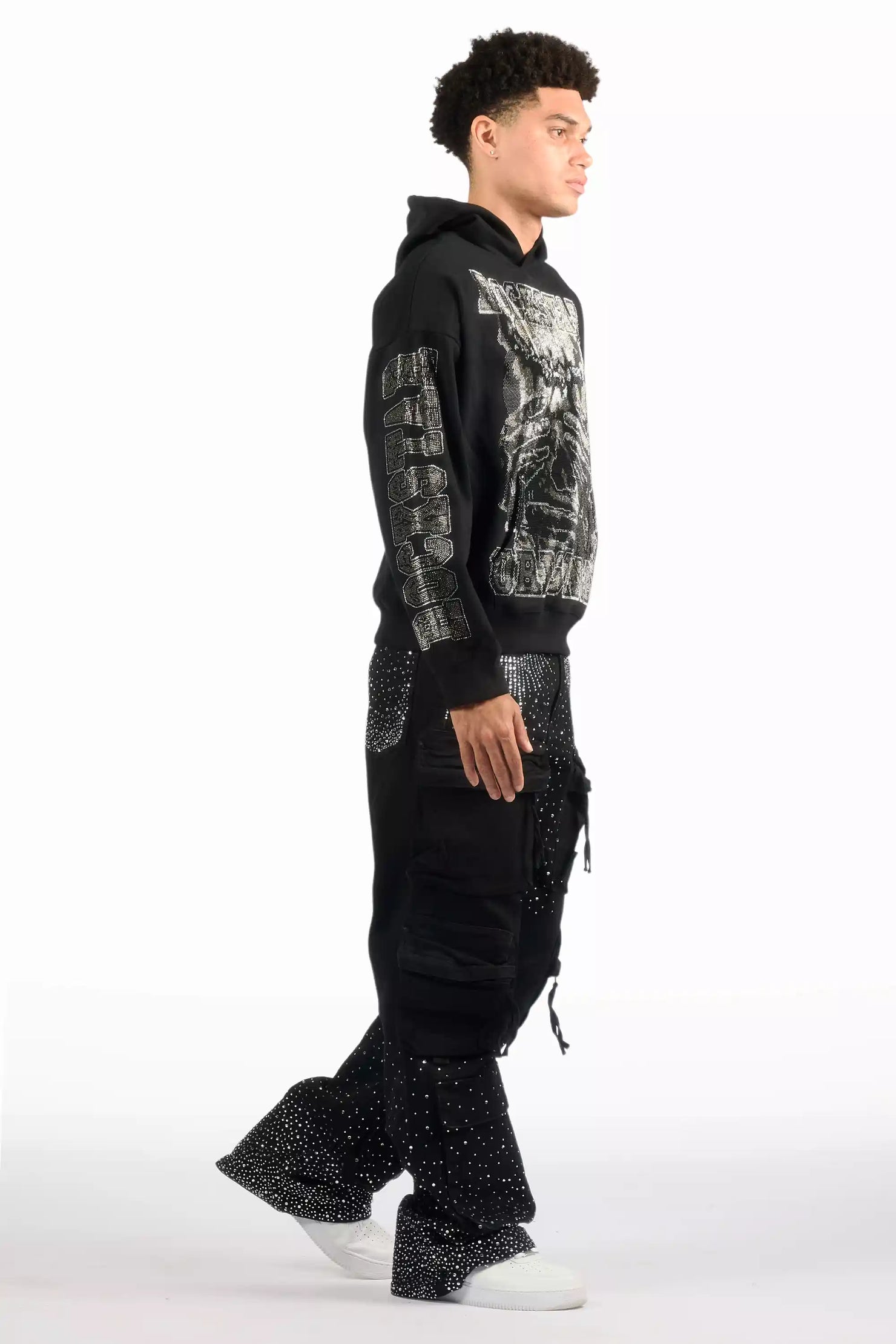 Keoni Black Rhinestone Baggy Jeans