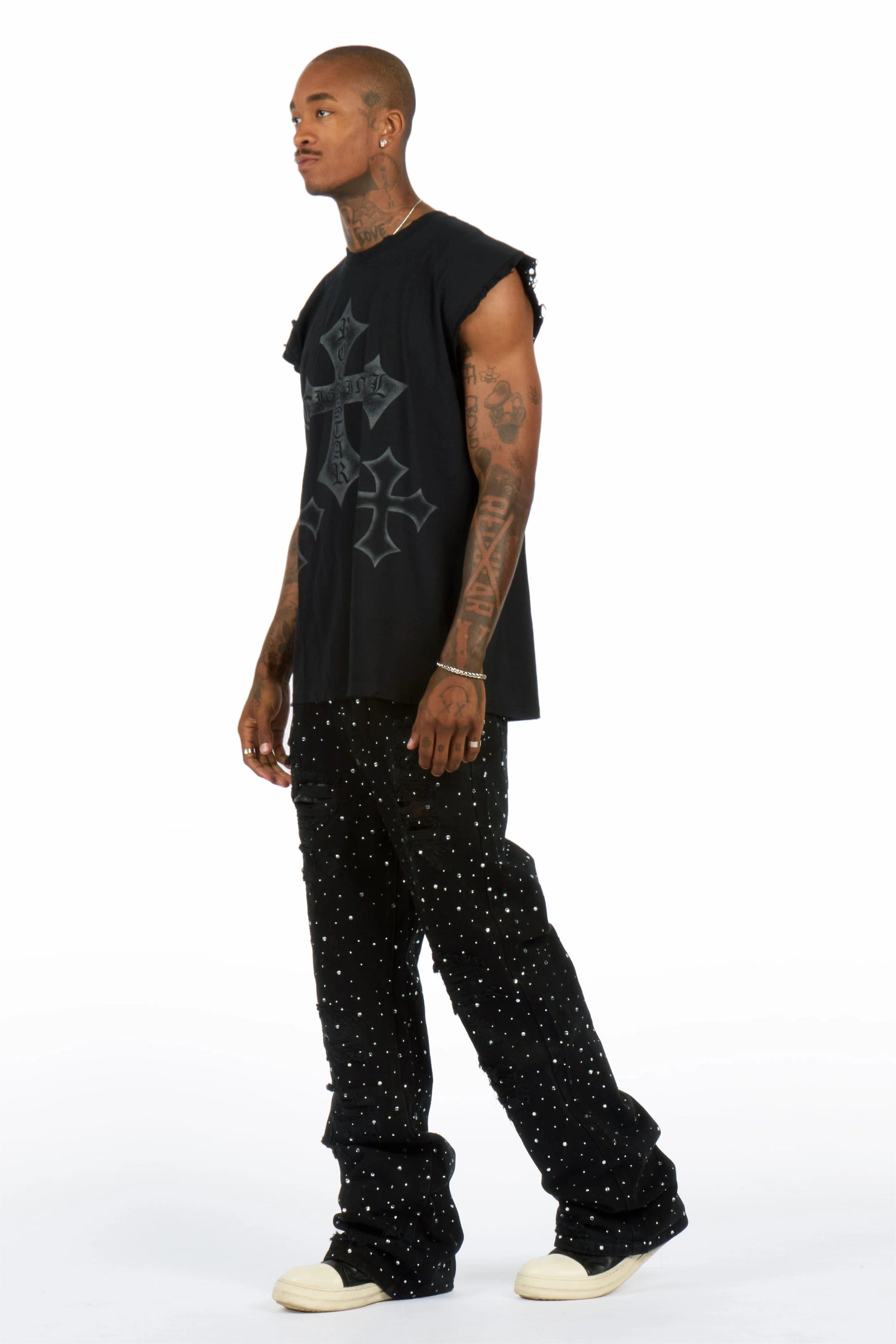 Iden Black Rhinestone Baggy Fit Jean