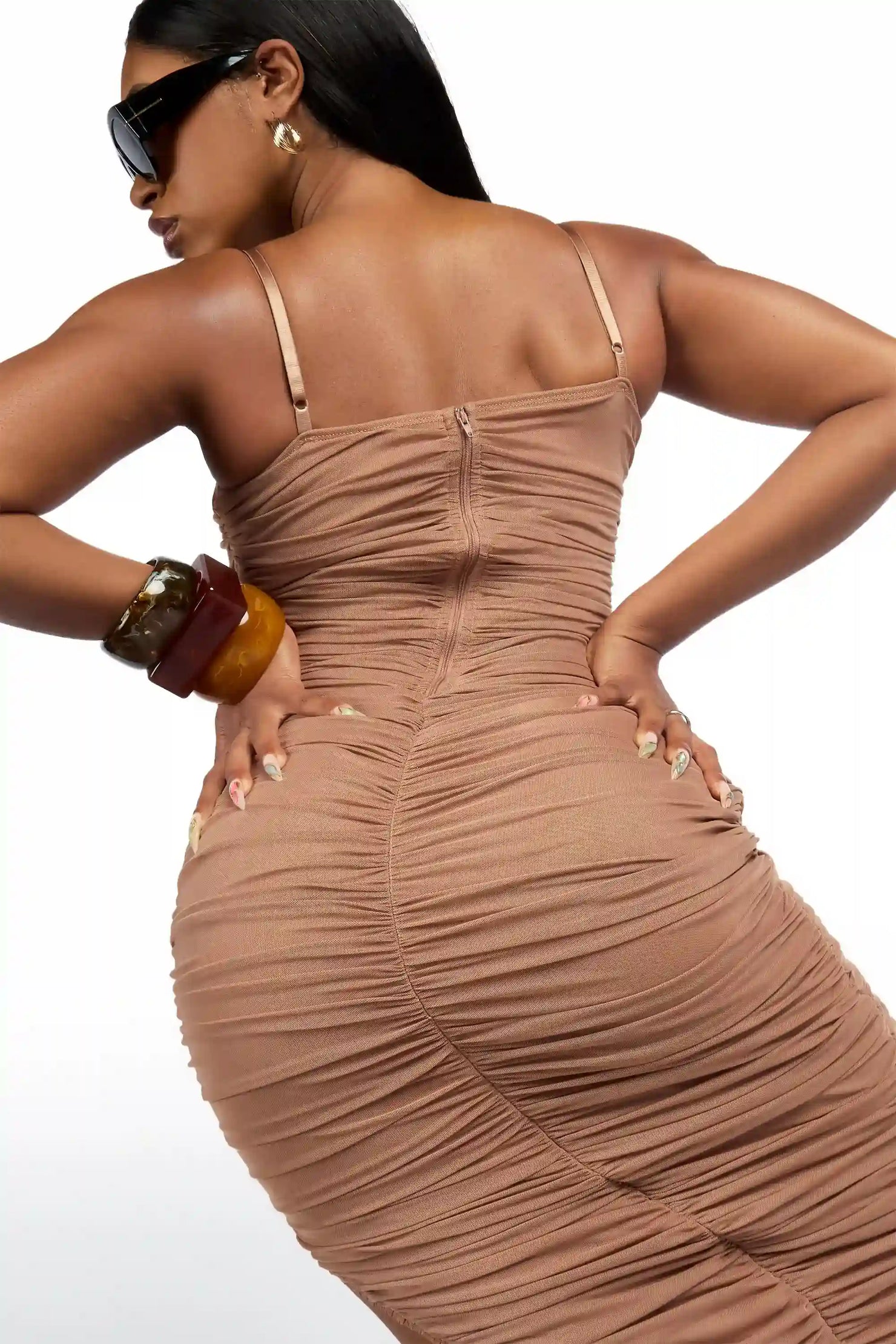 Stacked Mocha Mesh Midi Dress