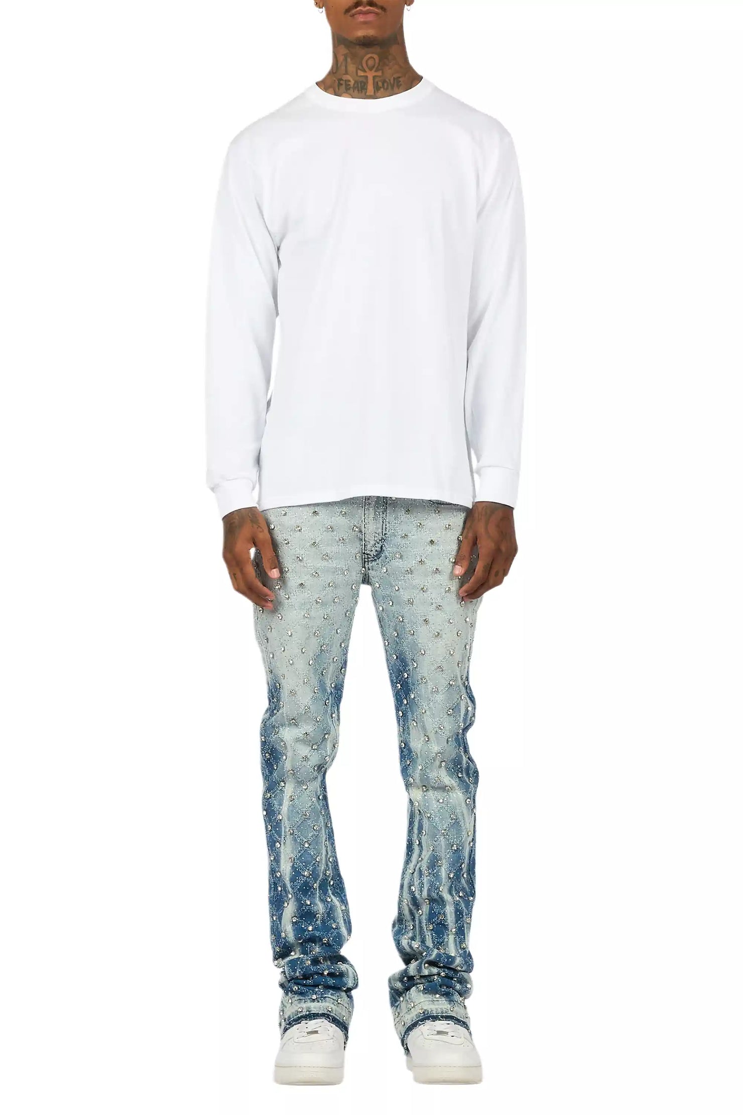 Glit Blue Rhinestone Stacked Flare Jean