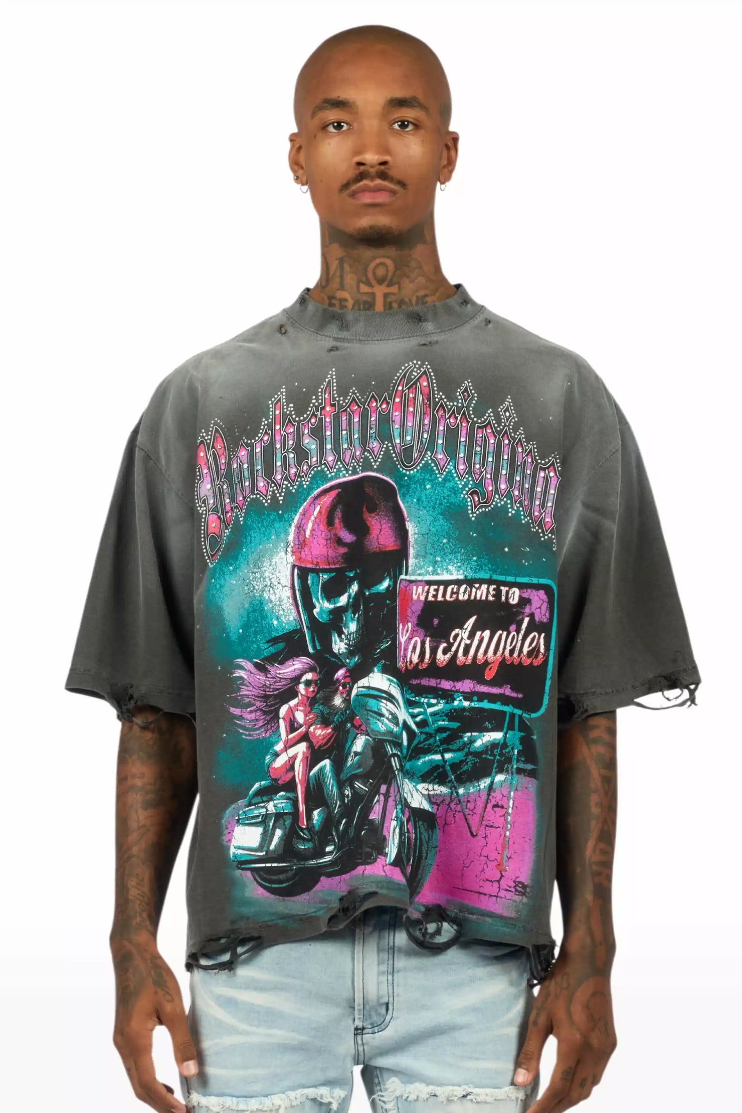 Reece Charcoal/Multi Oversized Graphic T-Shirt