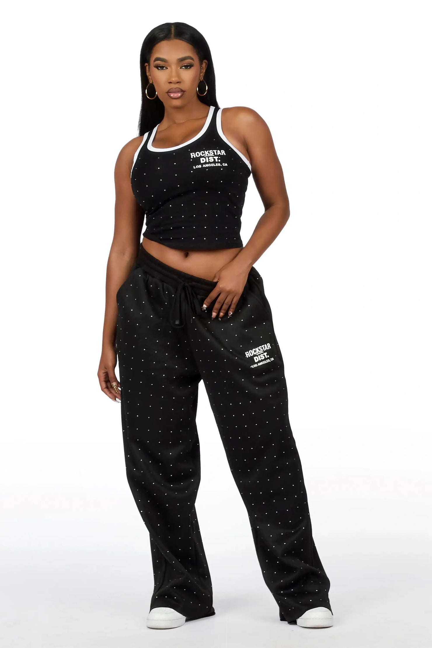 Kelecia Black Rhinestone Tank Baggy Track Set