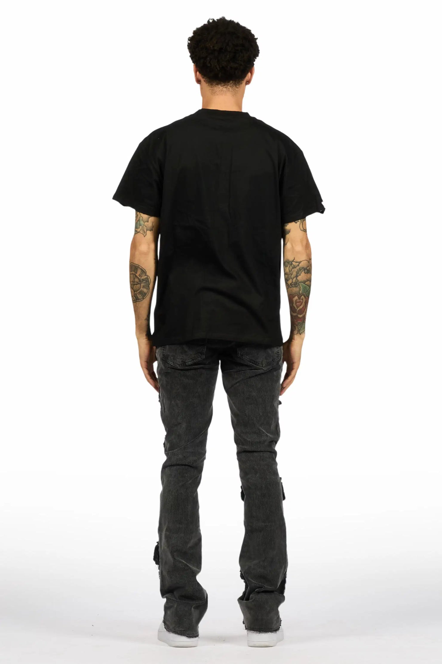 Petrus Grey Stacked Flare Corduroy Pant