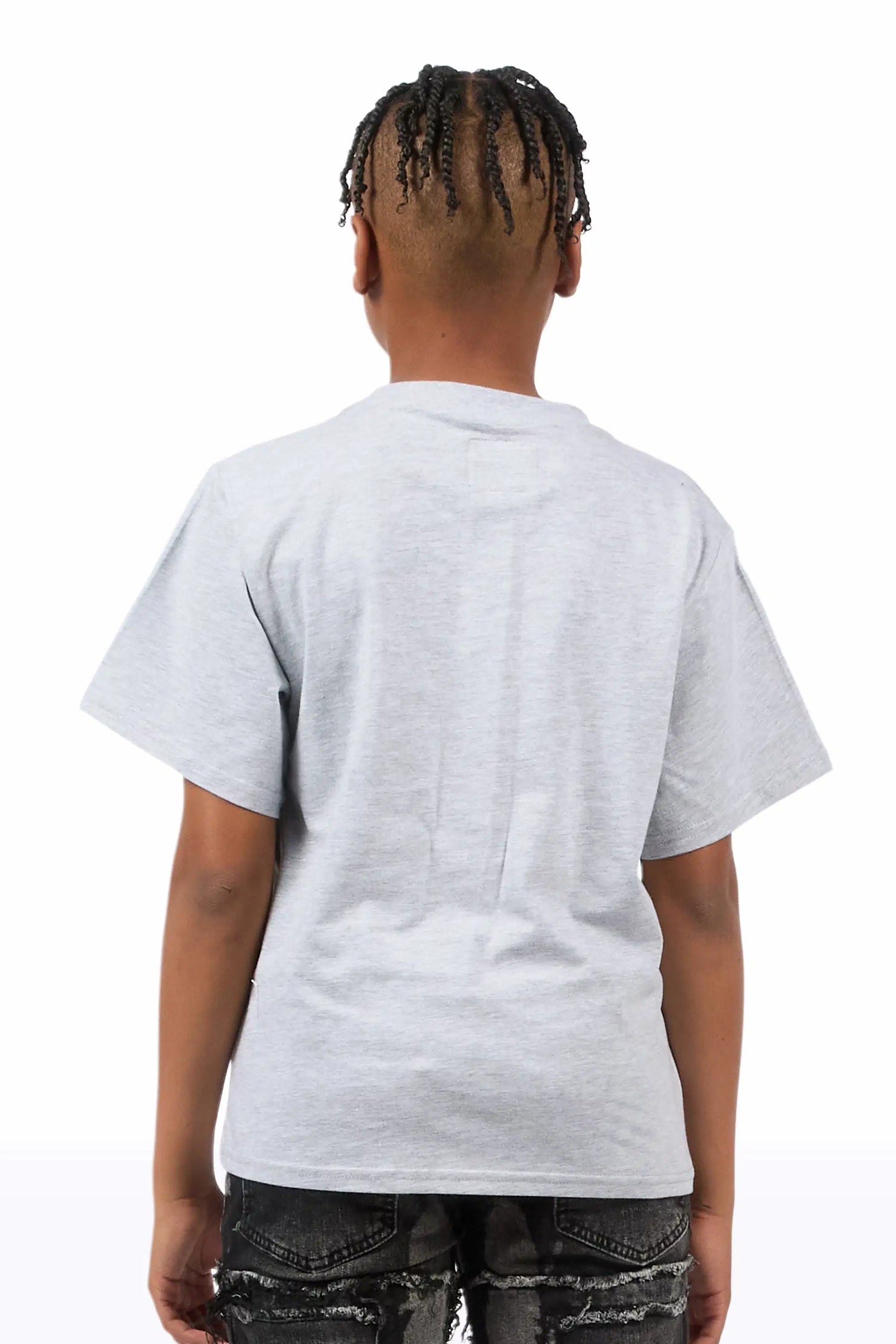 Boys Yulian Heather Grey Patch Stitched Graphic T-Shirt